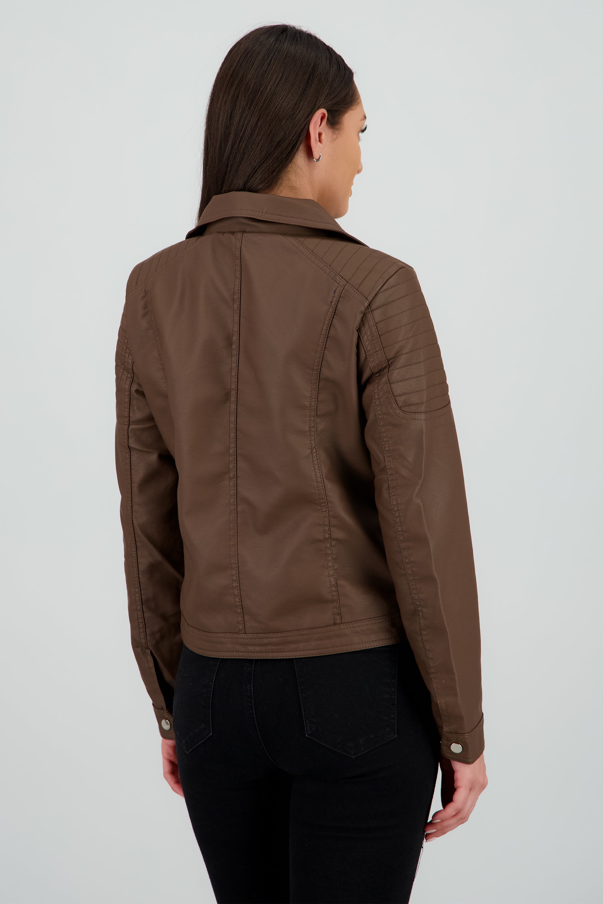 Chamarra pu biker cruzada CHOCOLATE