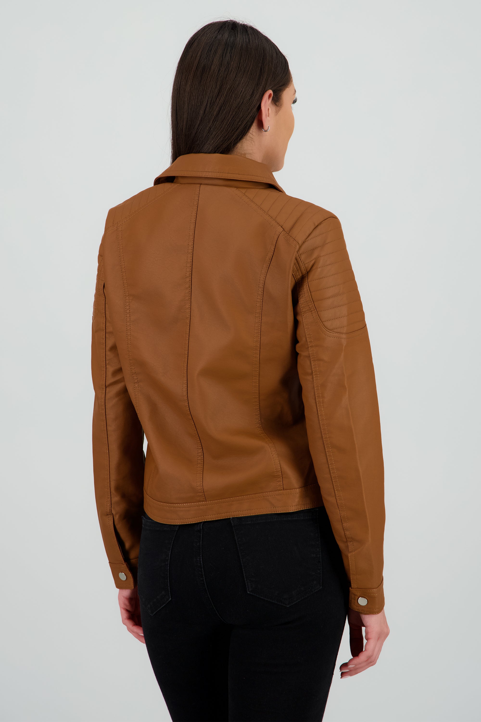 Chamarra pu biker cruzada CAMELLO