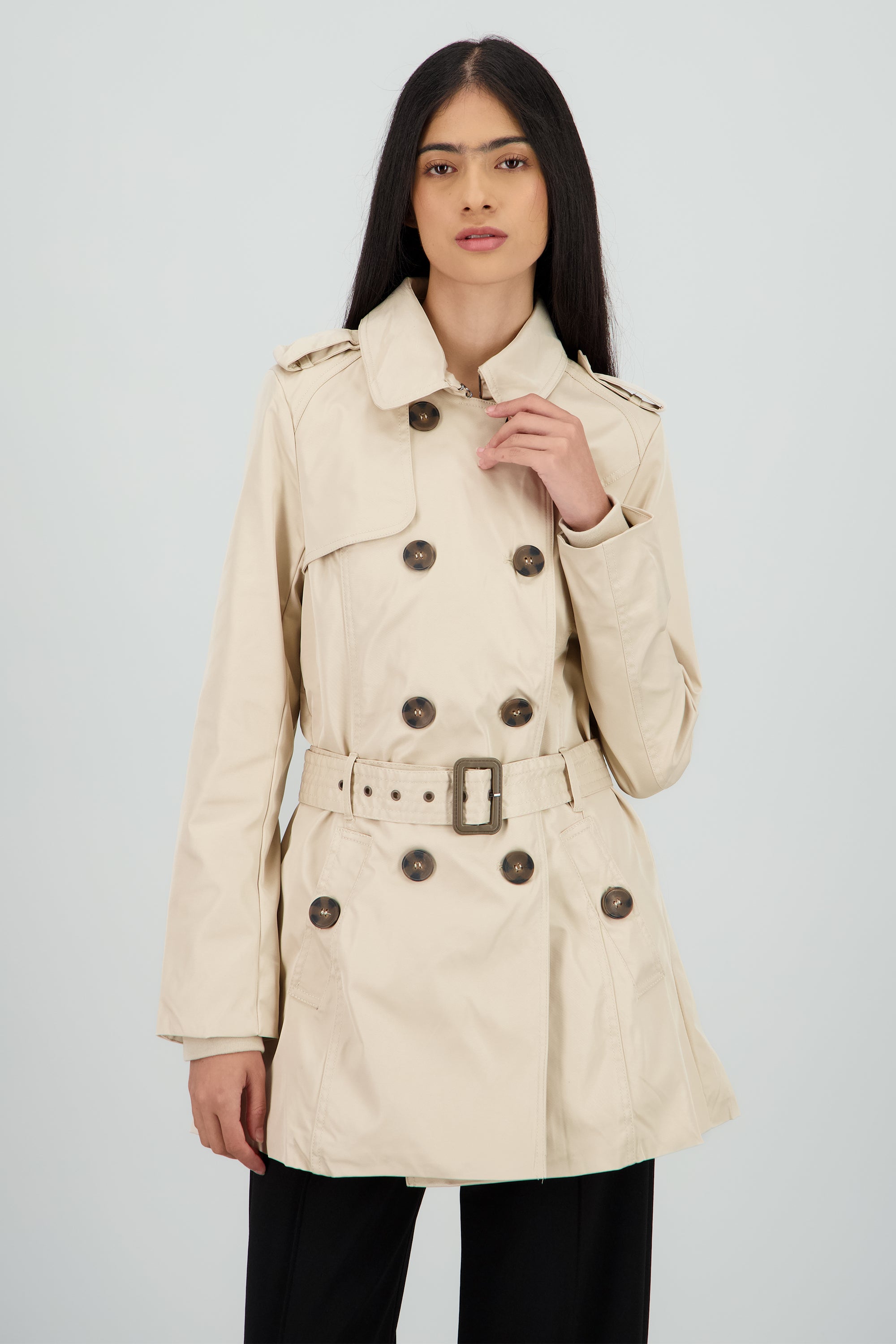 Gabardina lisa detalle cinturon BEIGE