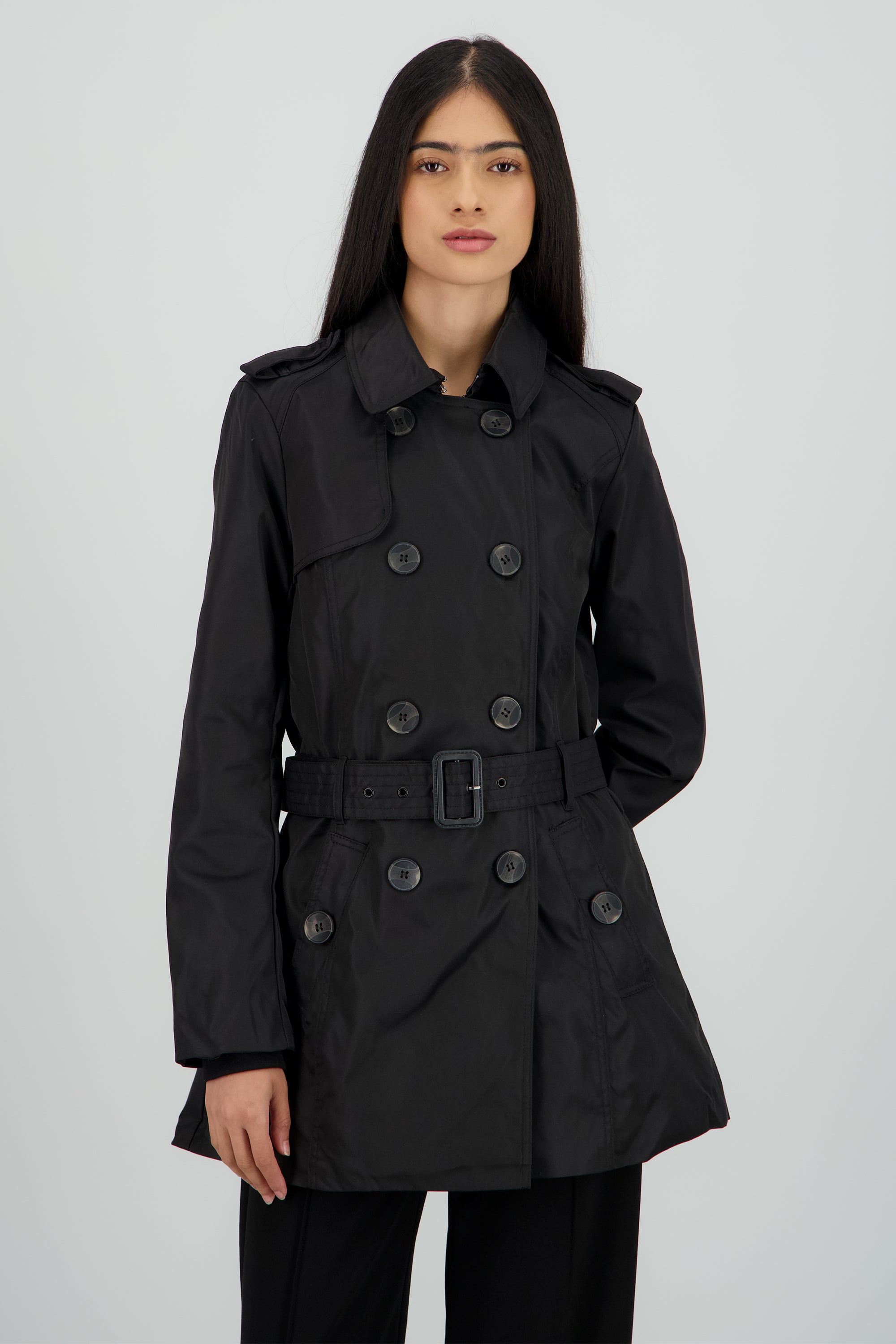 Gabardina lisa detalle cinturon NEGRO
