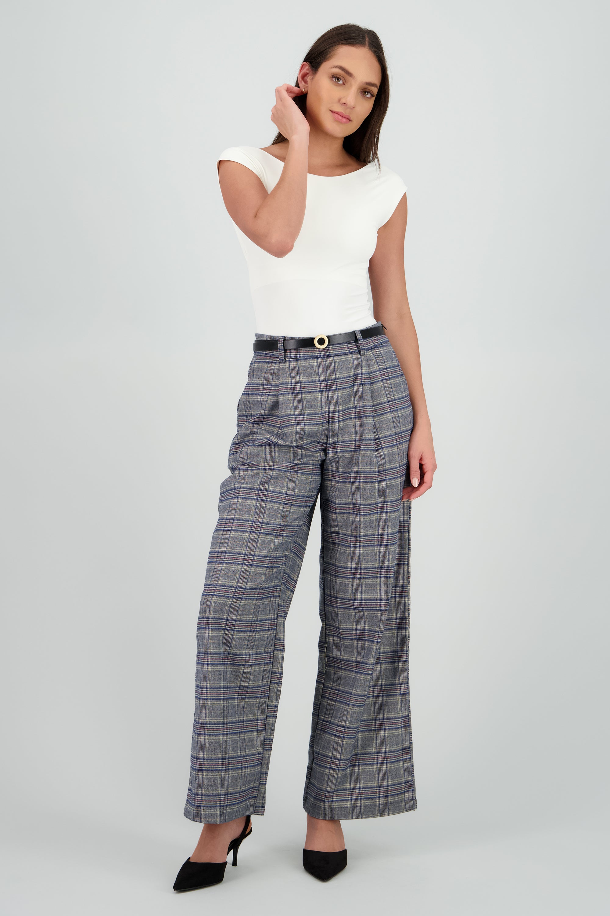 Pantalon recto cuadros detalle pinzas GRIS COMBO
