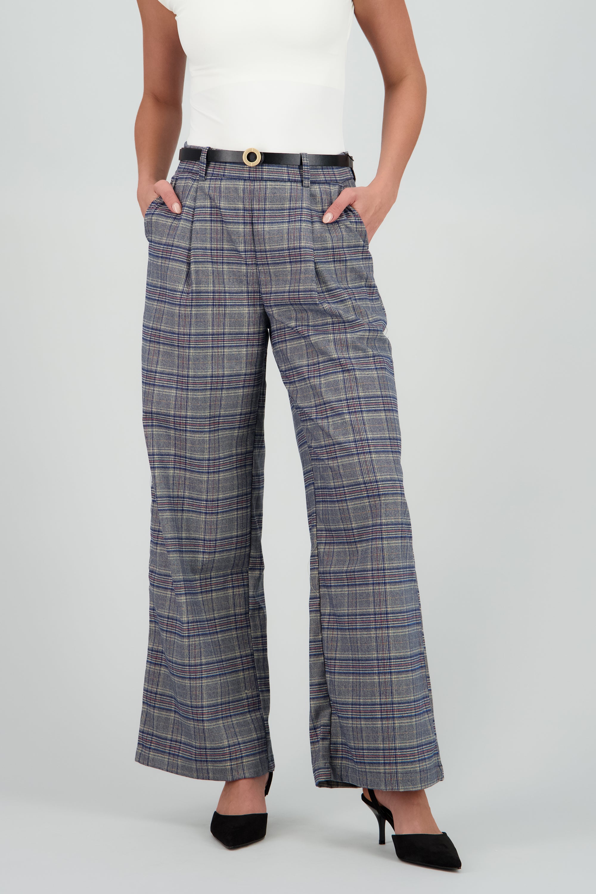 Pantalon recto cuadros detalle pinzas GRIS COMBO