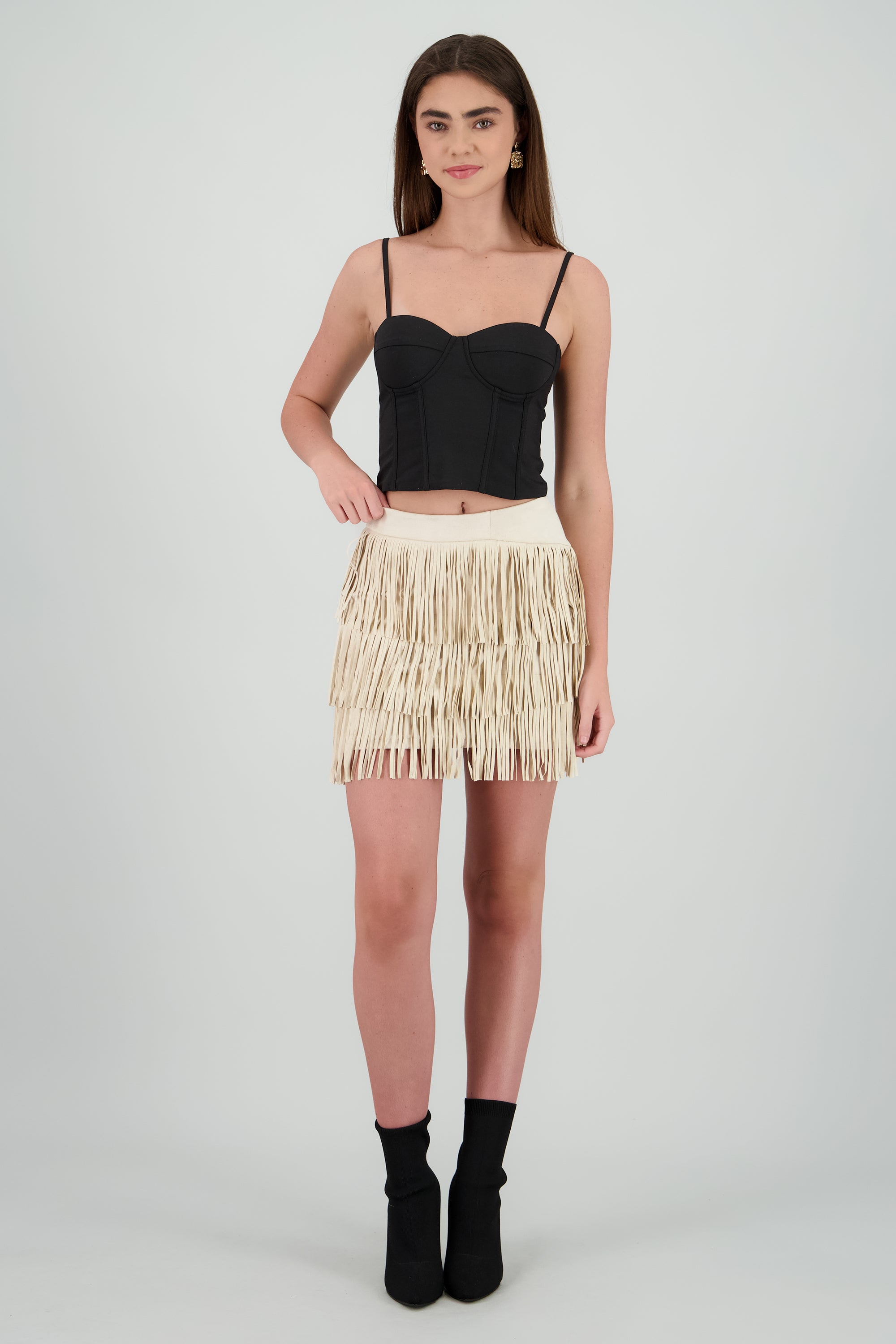 Falda mini fringe suede BEIGE
