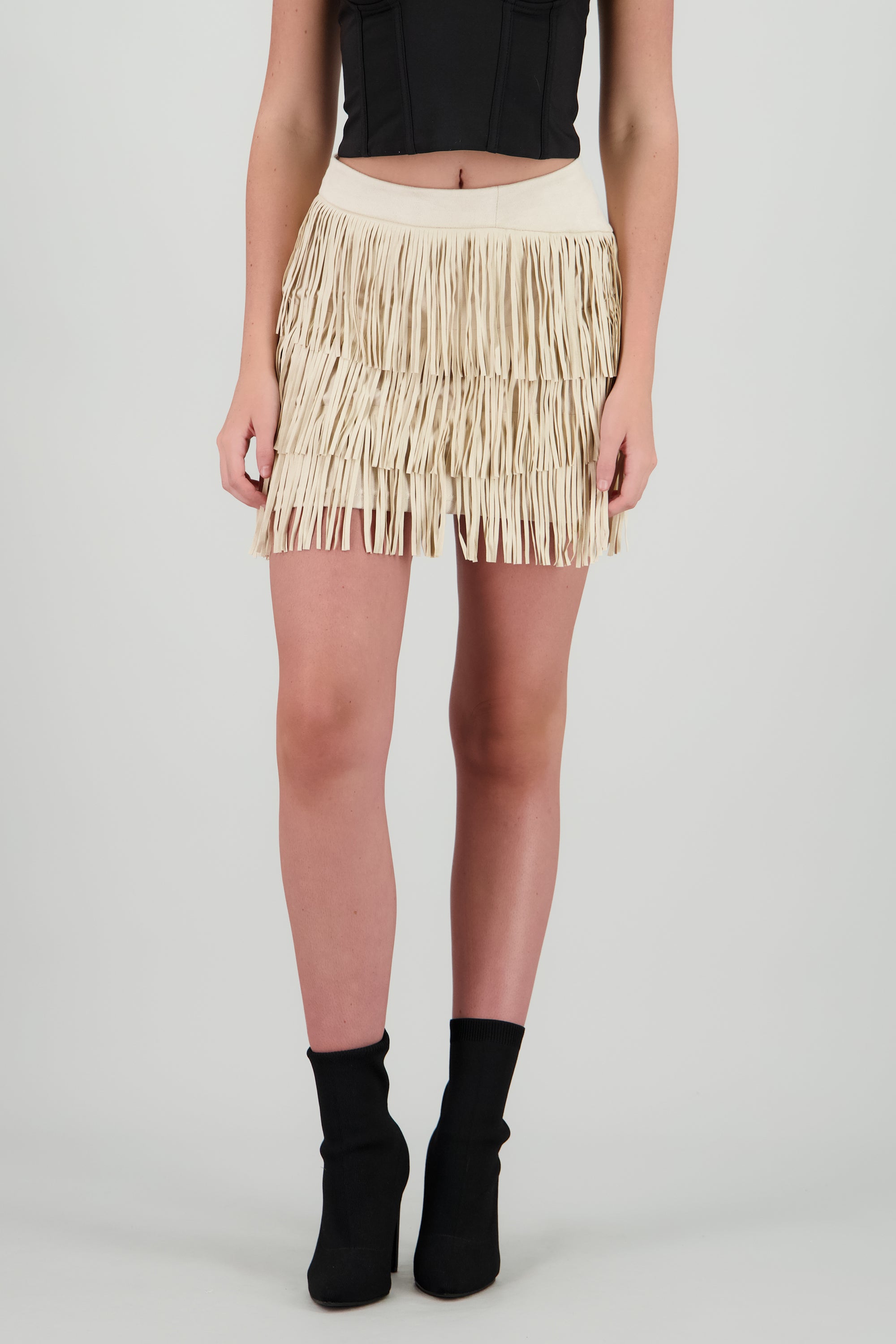 Falda mini fringe suede BEIGE