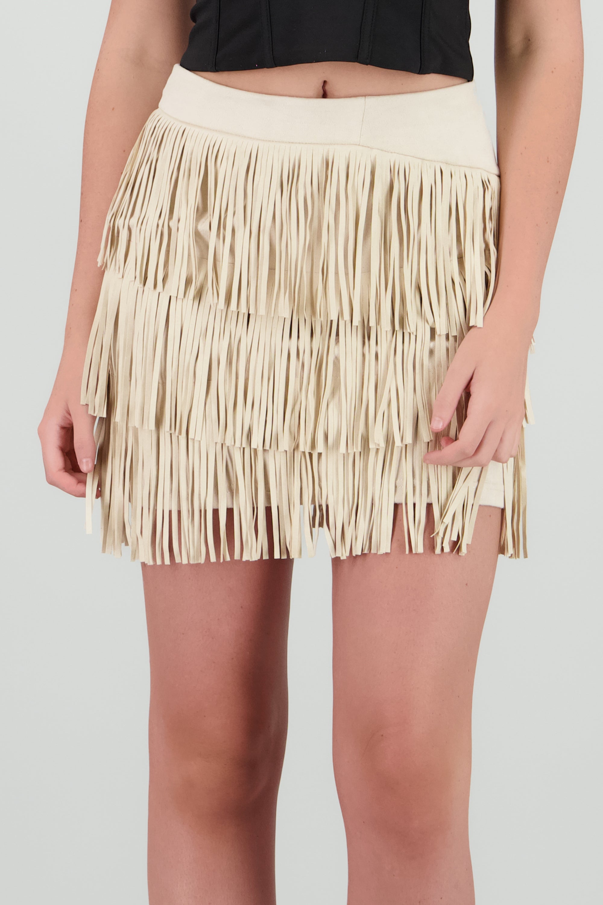 Falda mini fringe suede BEIGE