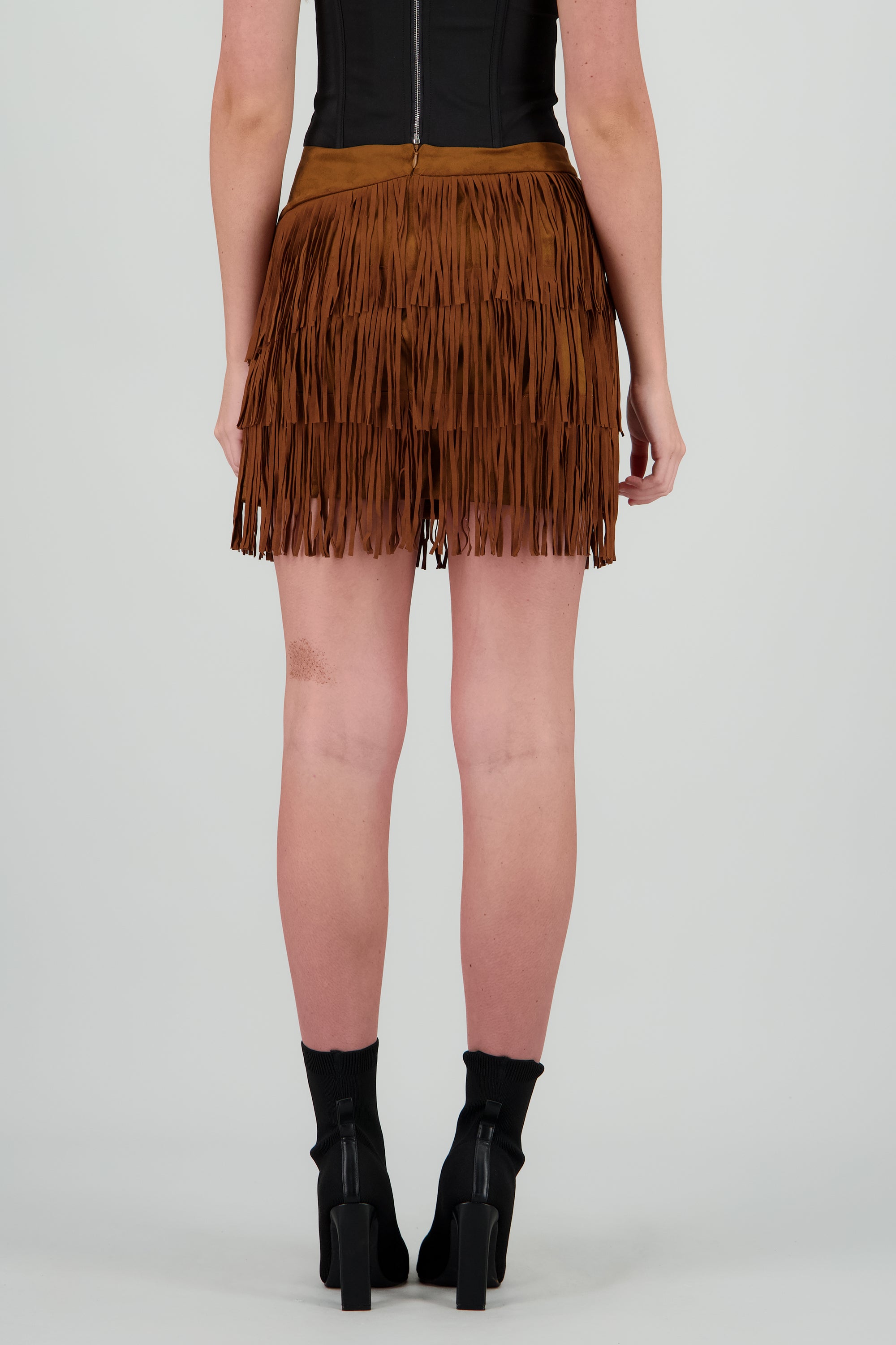 Falda mini fringe suede CAMELLO