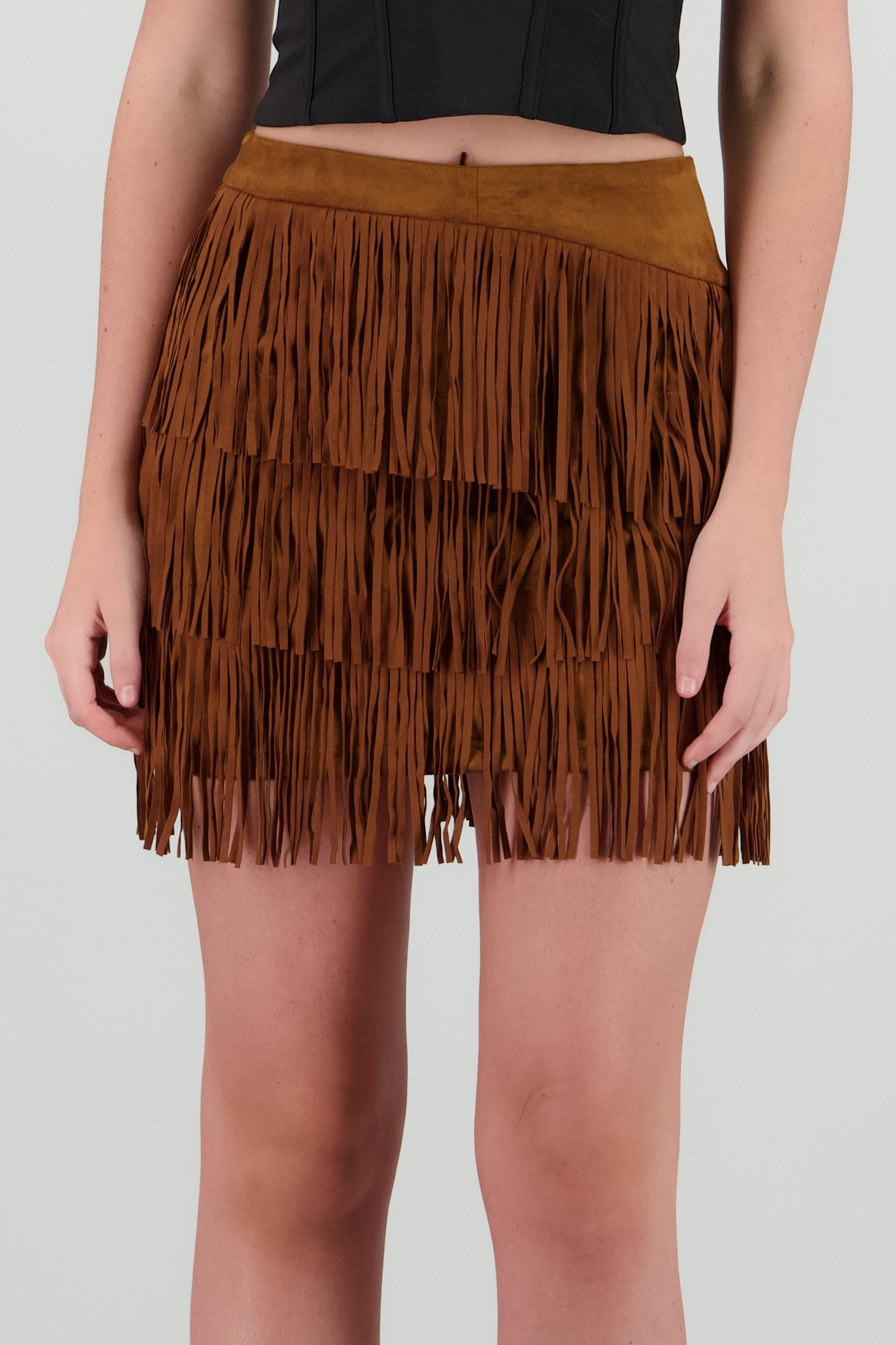 Falda mini fringe suede CAMELLO