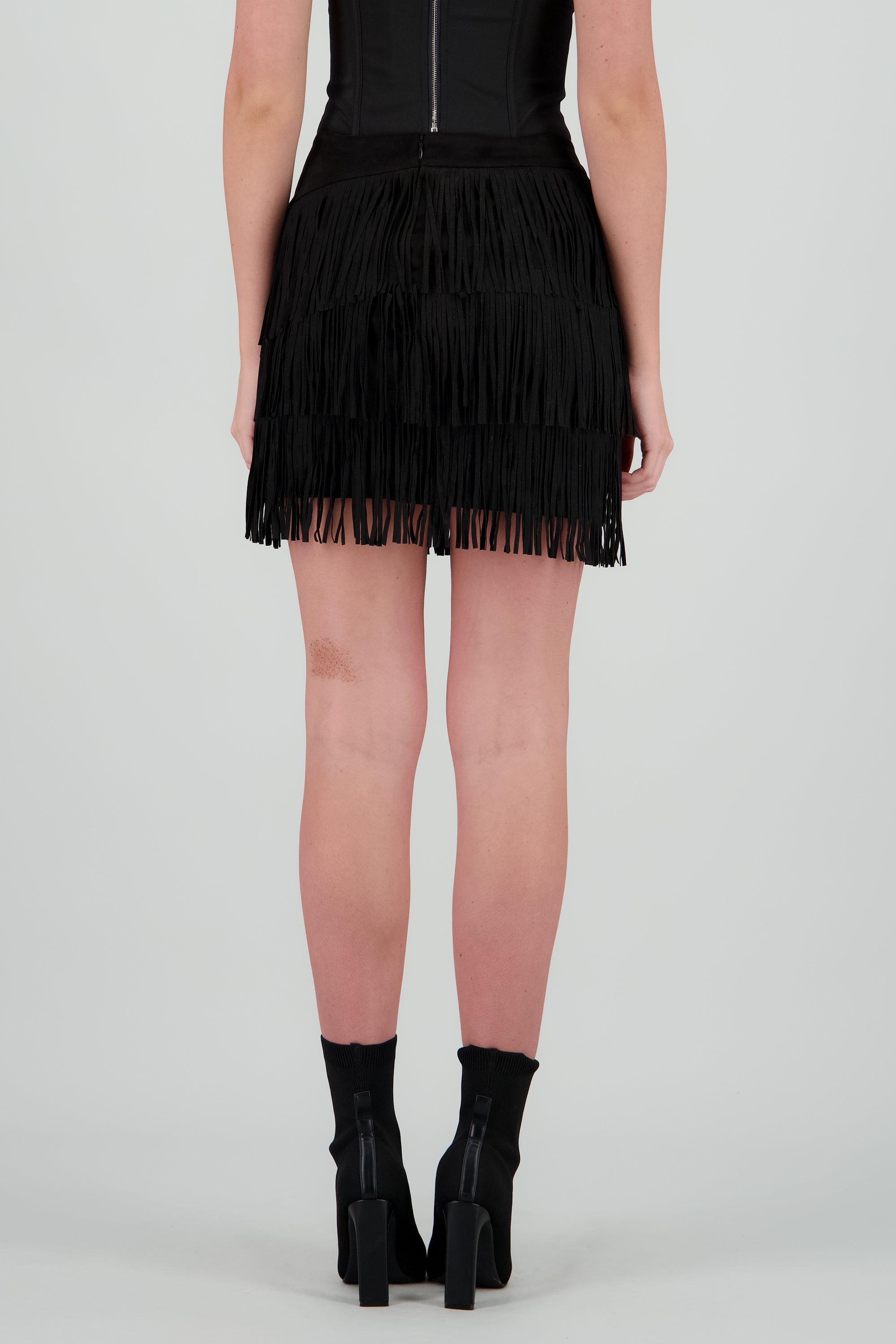 Falda mini fringe suede NEGRO
