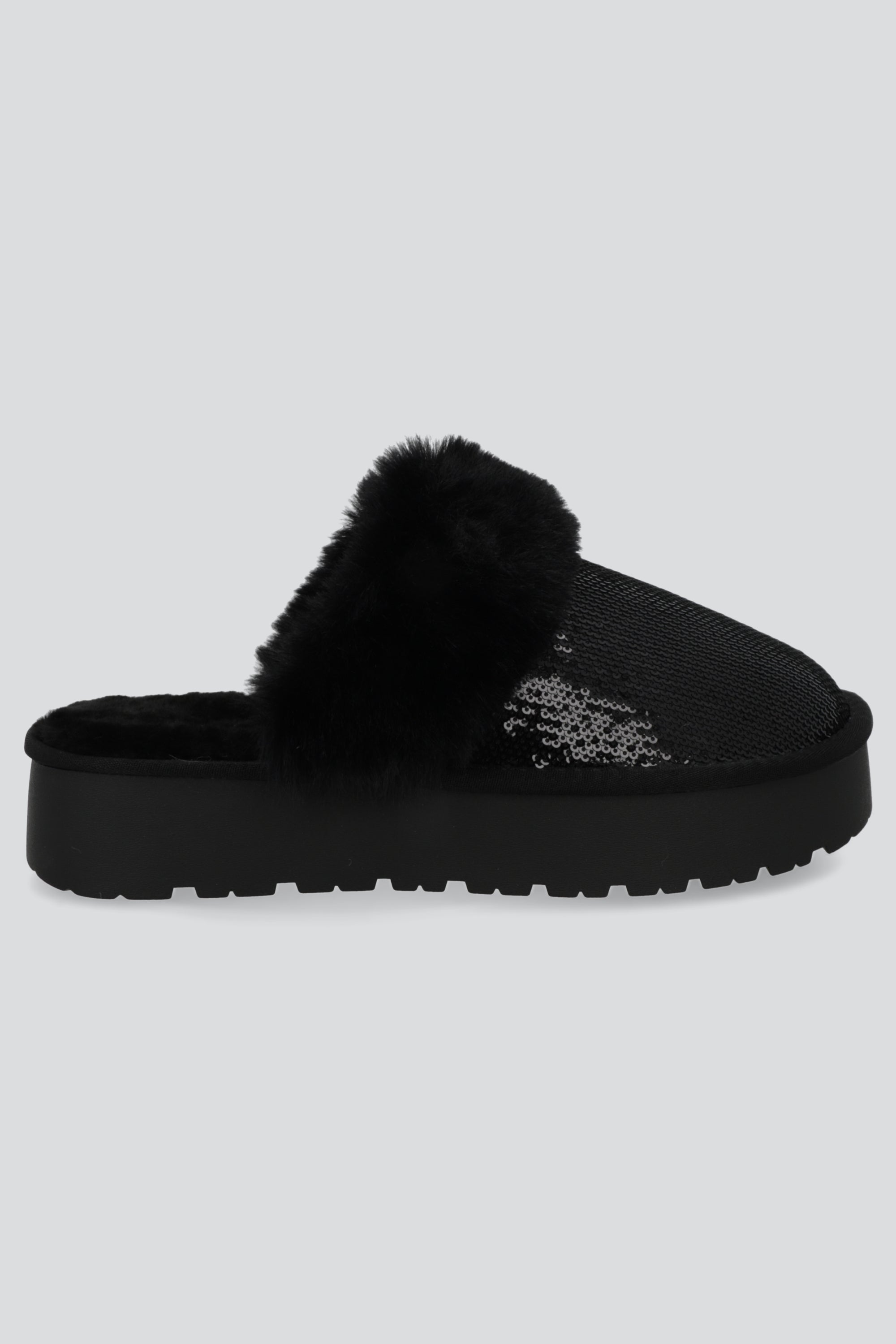 Pantufla peluda mula lentejuela NEGRO