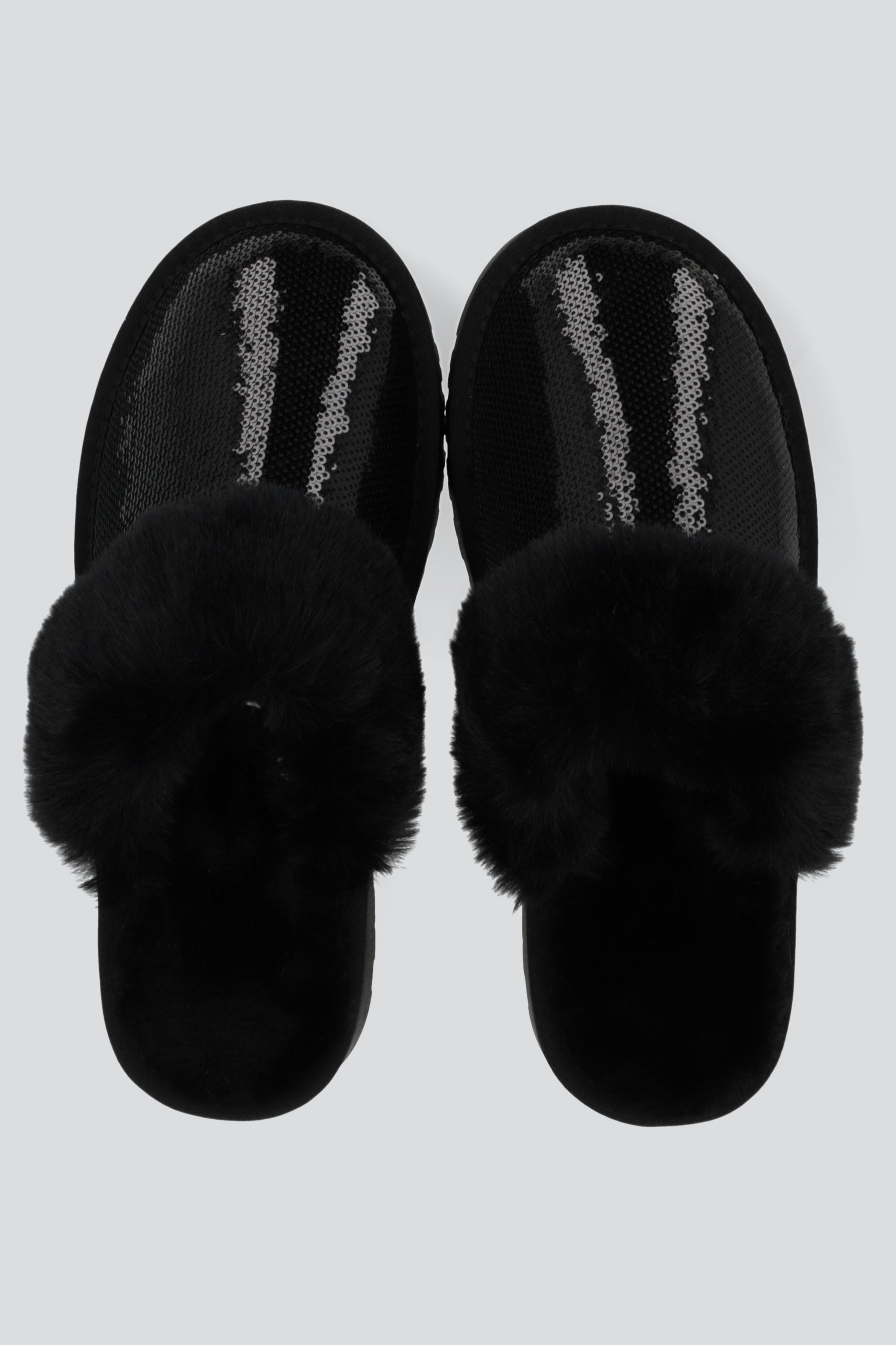 Pantufla peluda mula lentejuela NEGRO