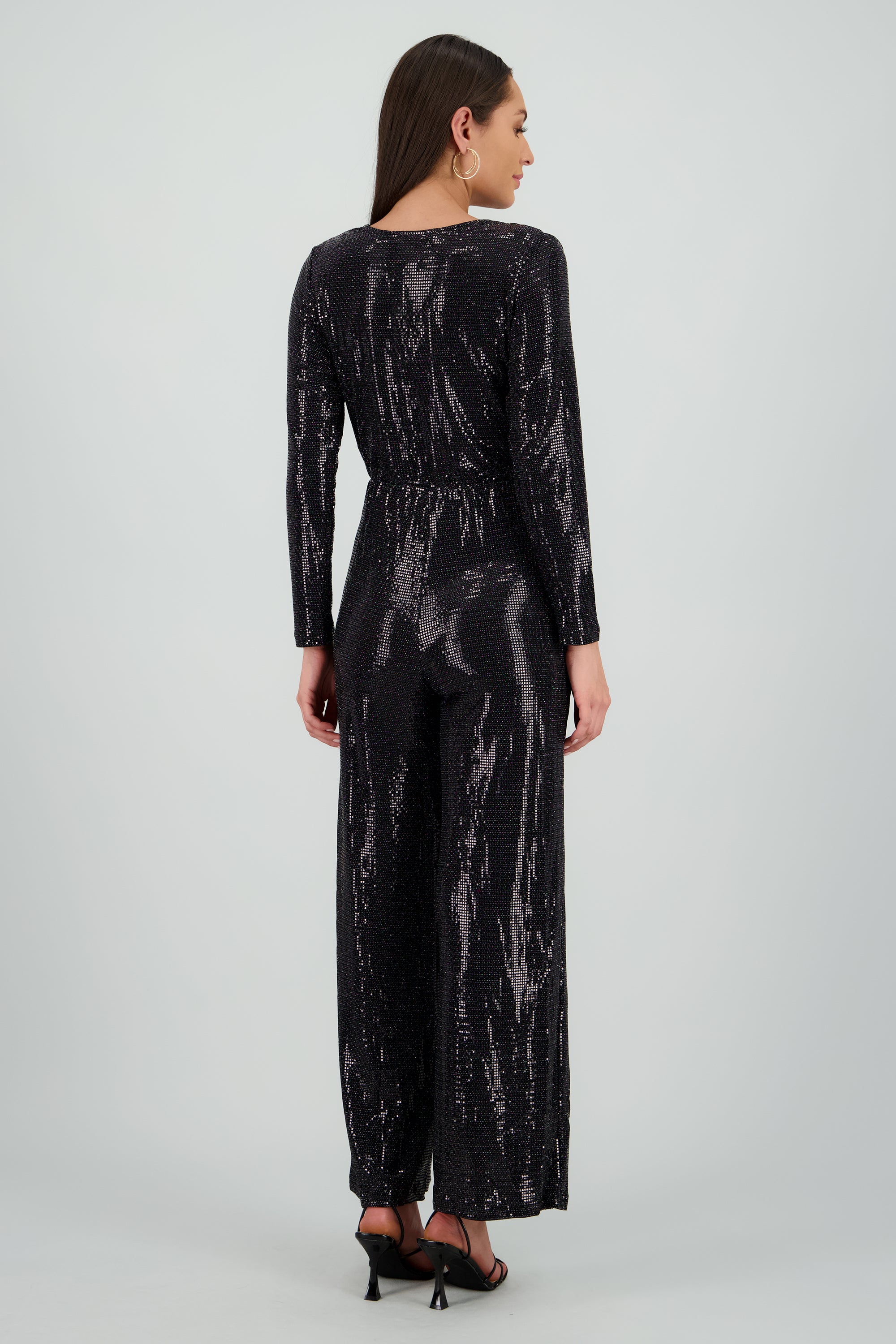 Jumpsuit manga larga con brillos NEGRO