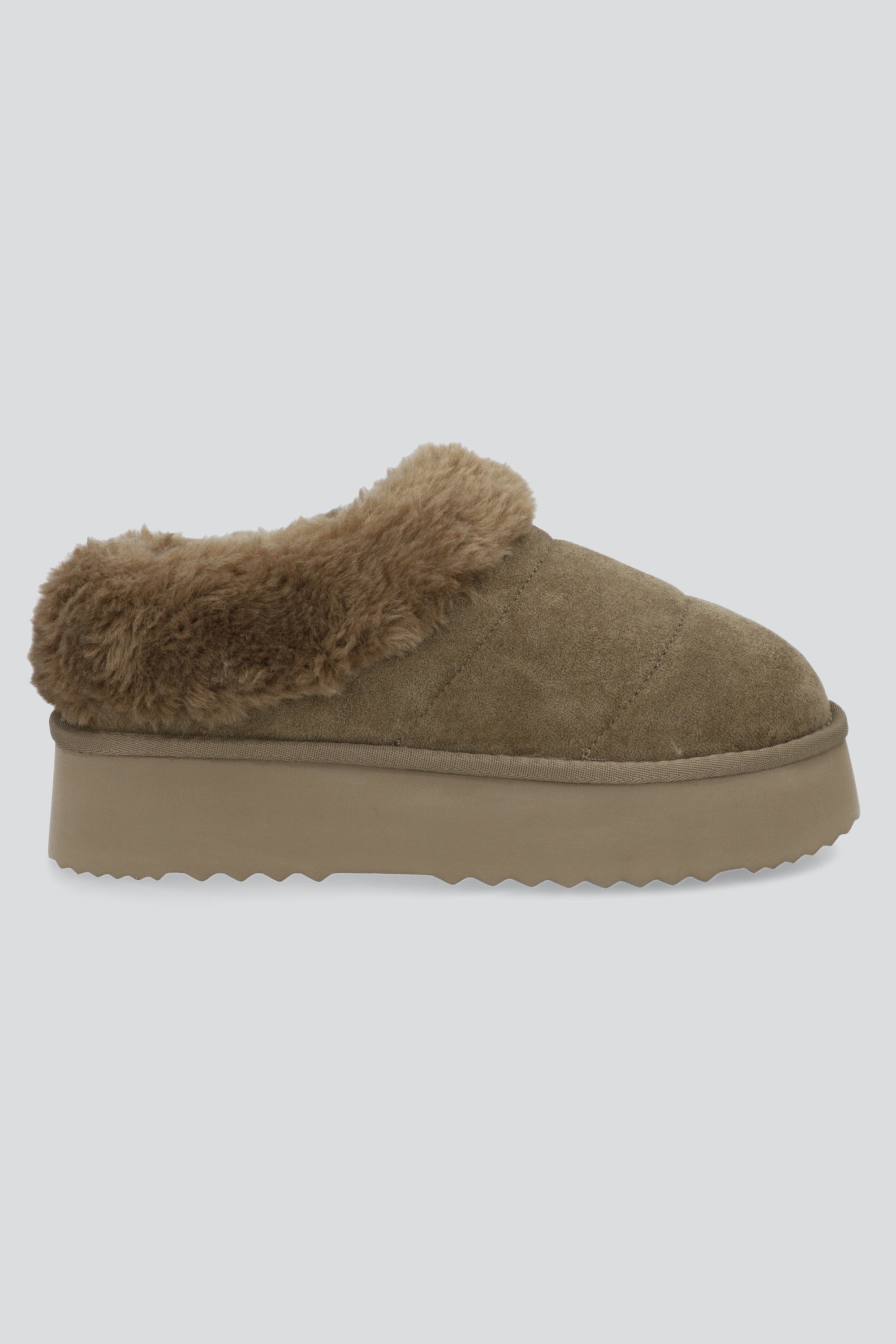 Pantufla mula peluda divicion TAUPE