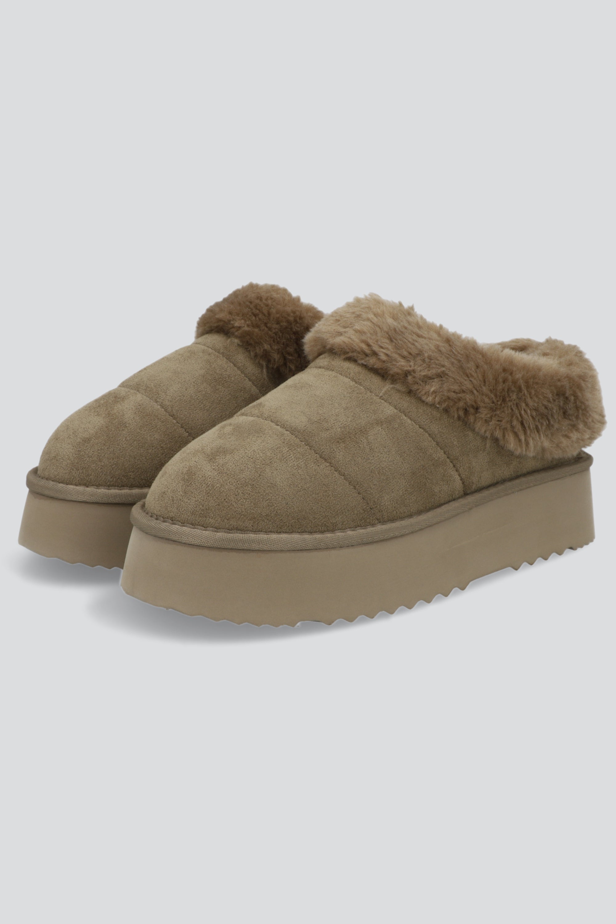 Pantufla mula peluda divicion TAUPE
