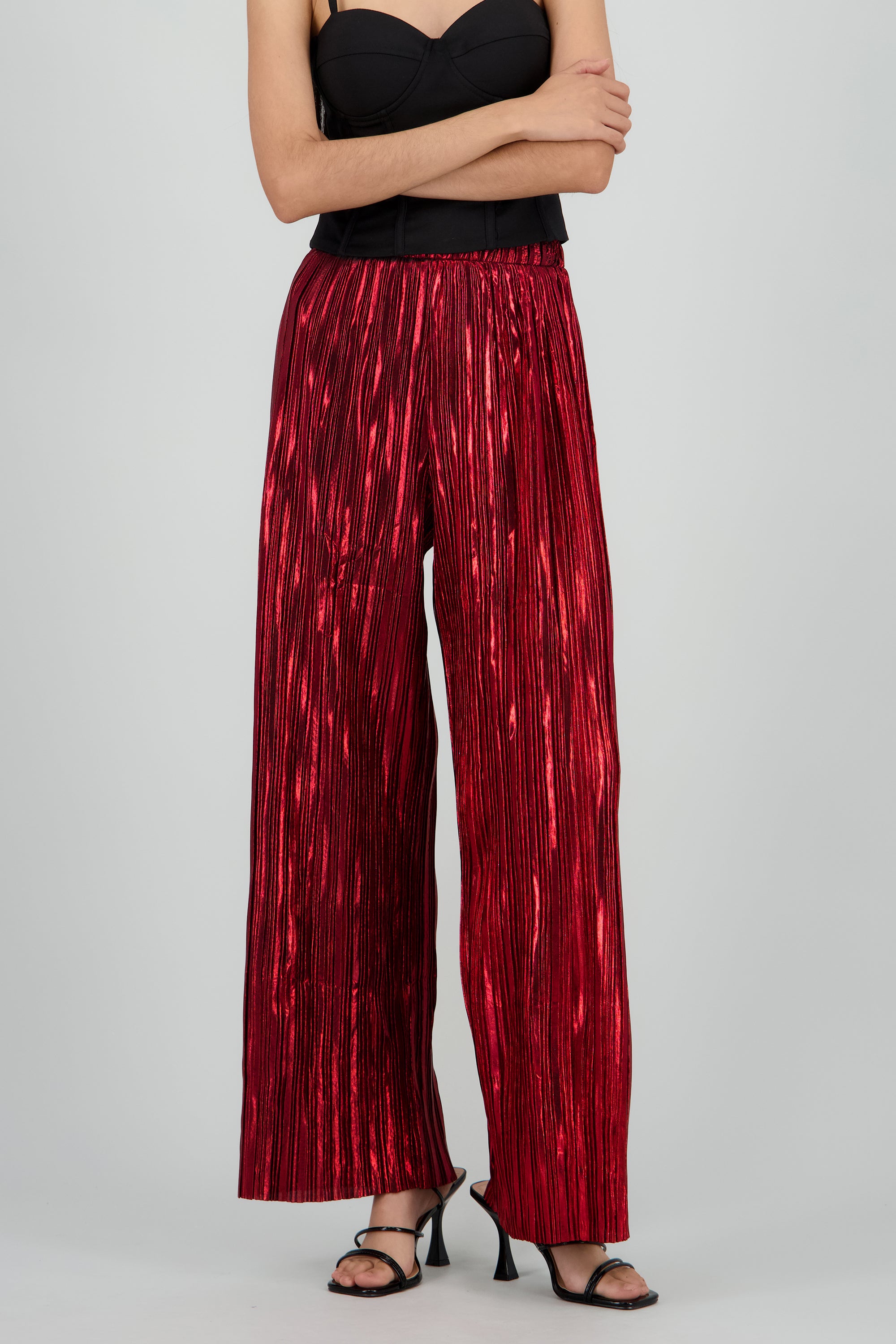 Pantalon amplio lentejuelas ROJO
