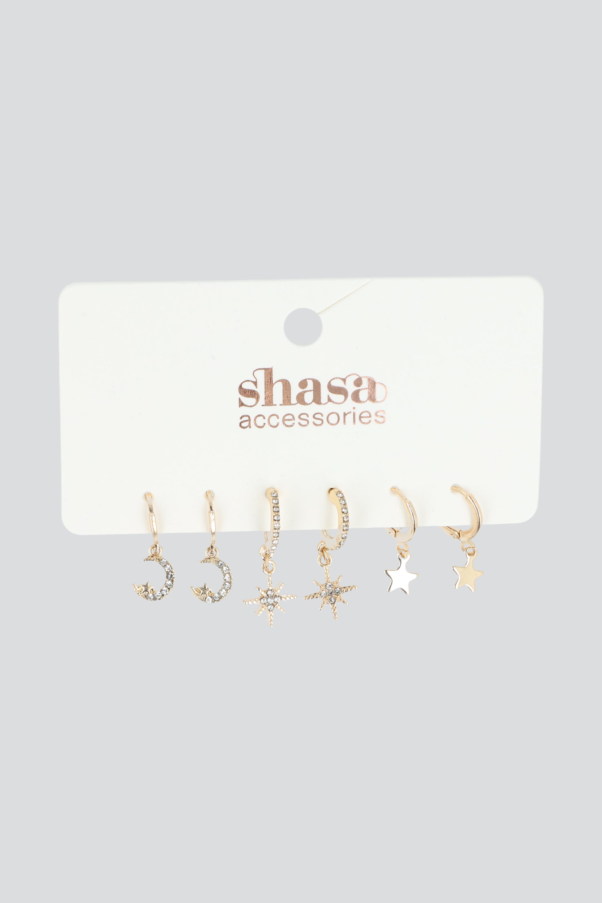 3 PR ARRACADAS LUNA ESTRELLA ORO