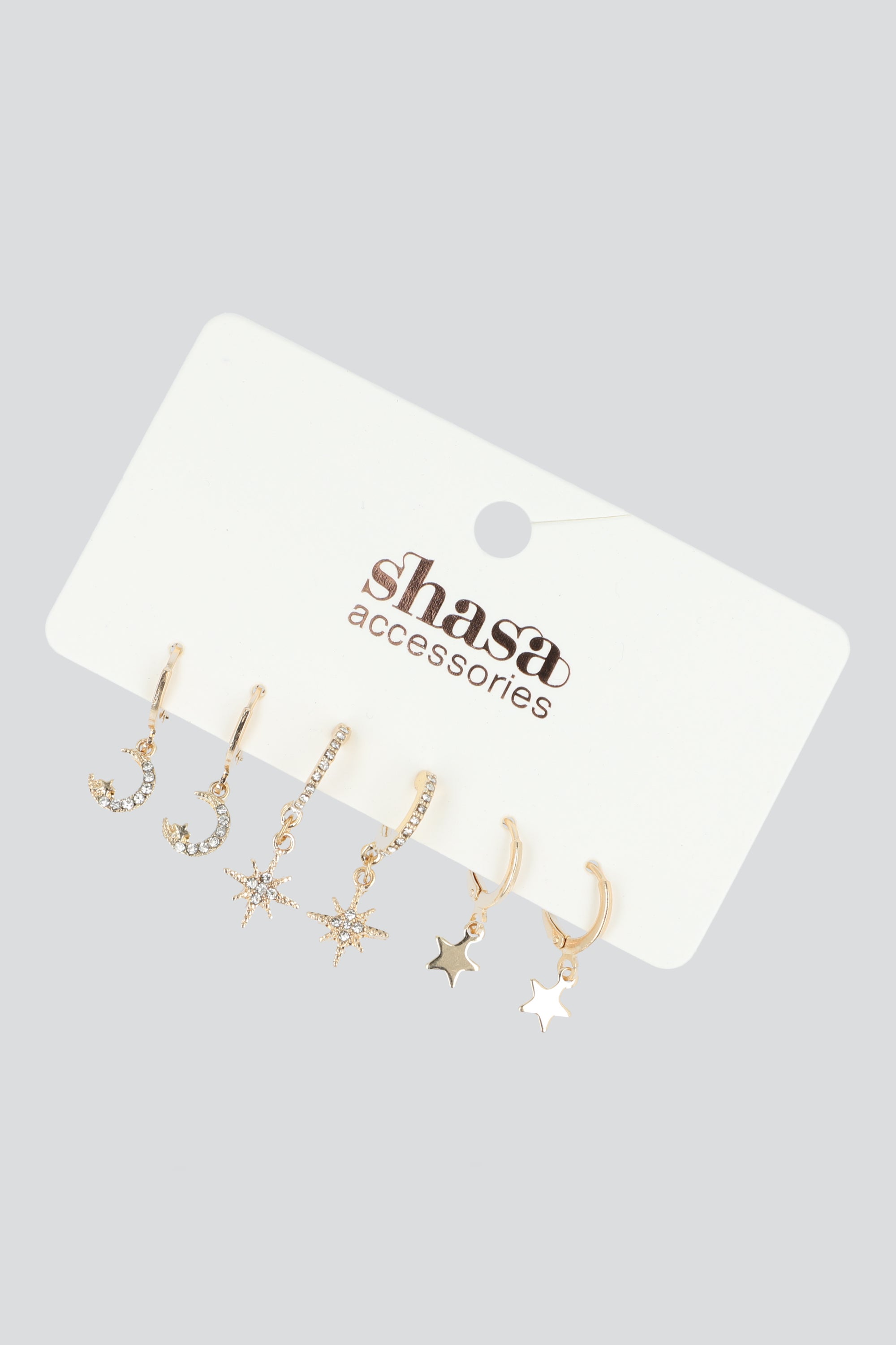 3 PR ARRACADAS LUNA ESTRELLA ORO