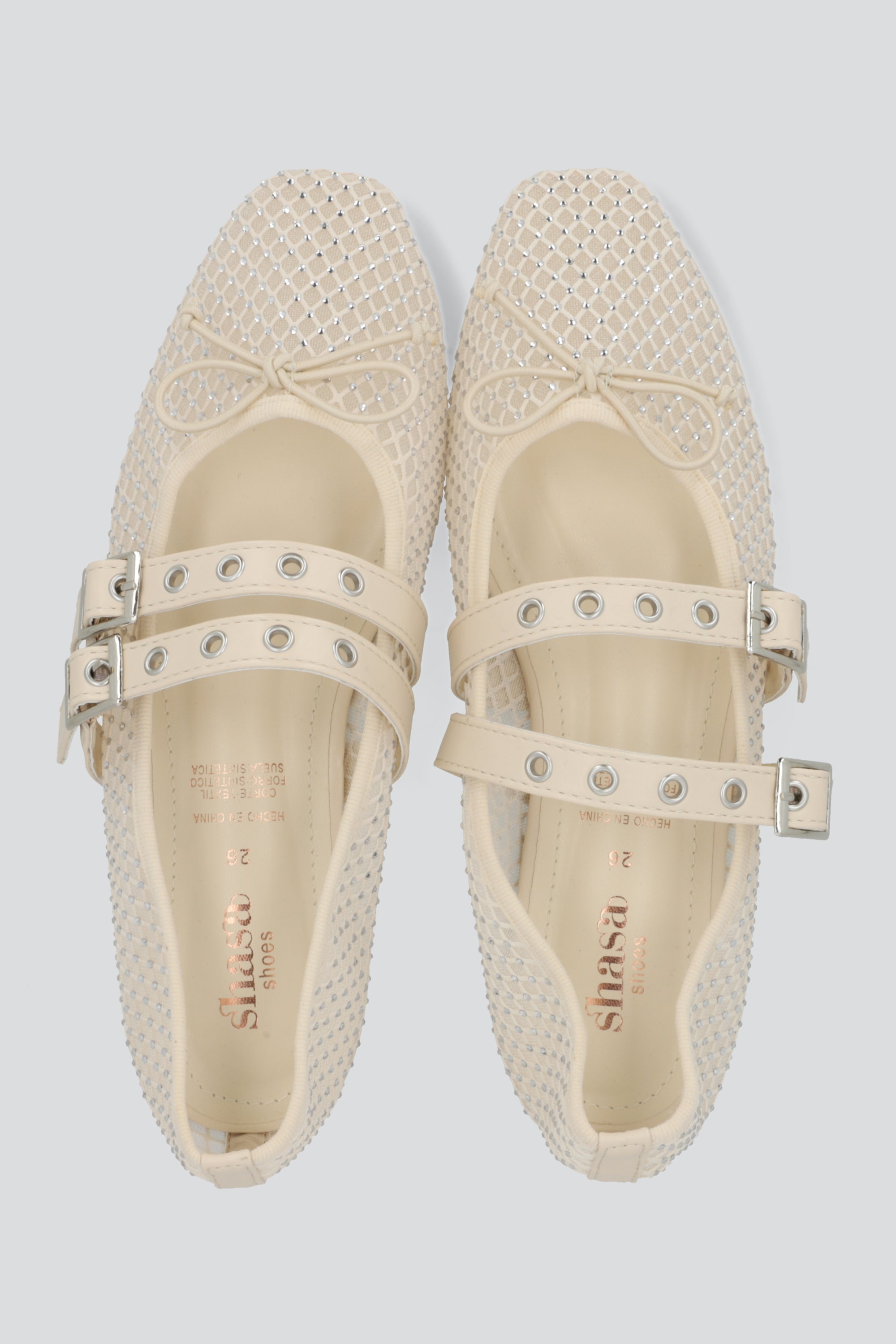 Flat mesh brillos dos tiras hebillas HUESO