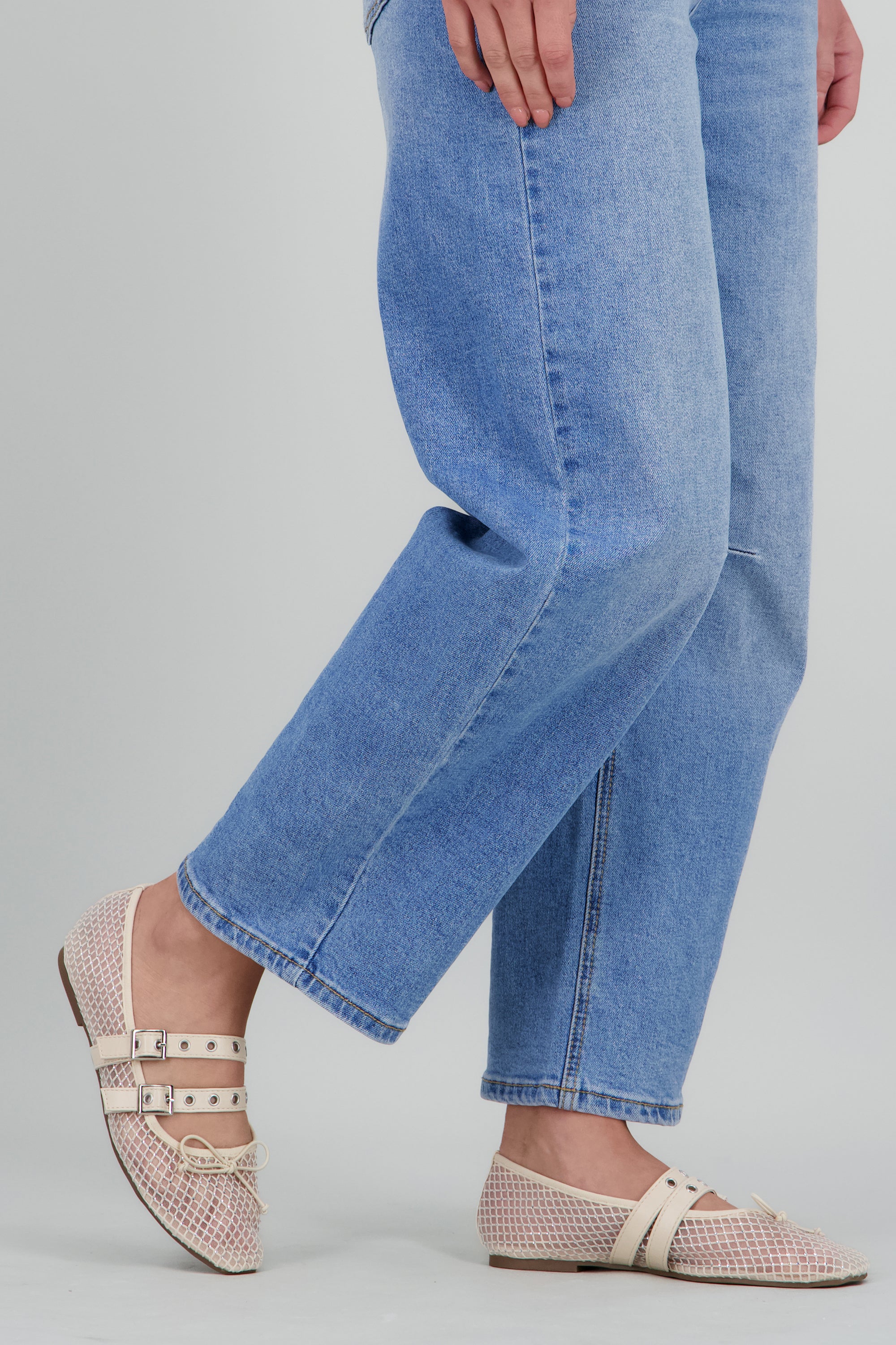 Flat mesh brillos dos tiras hebillas HUESO