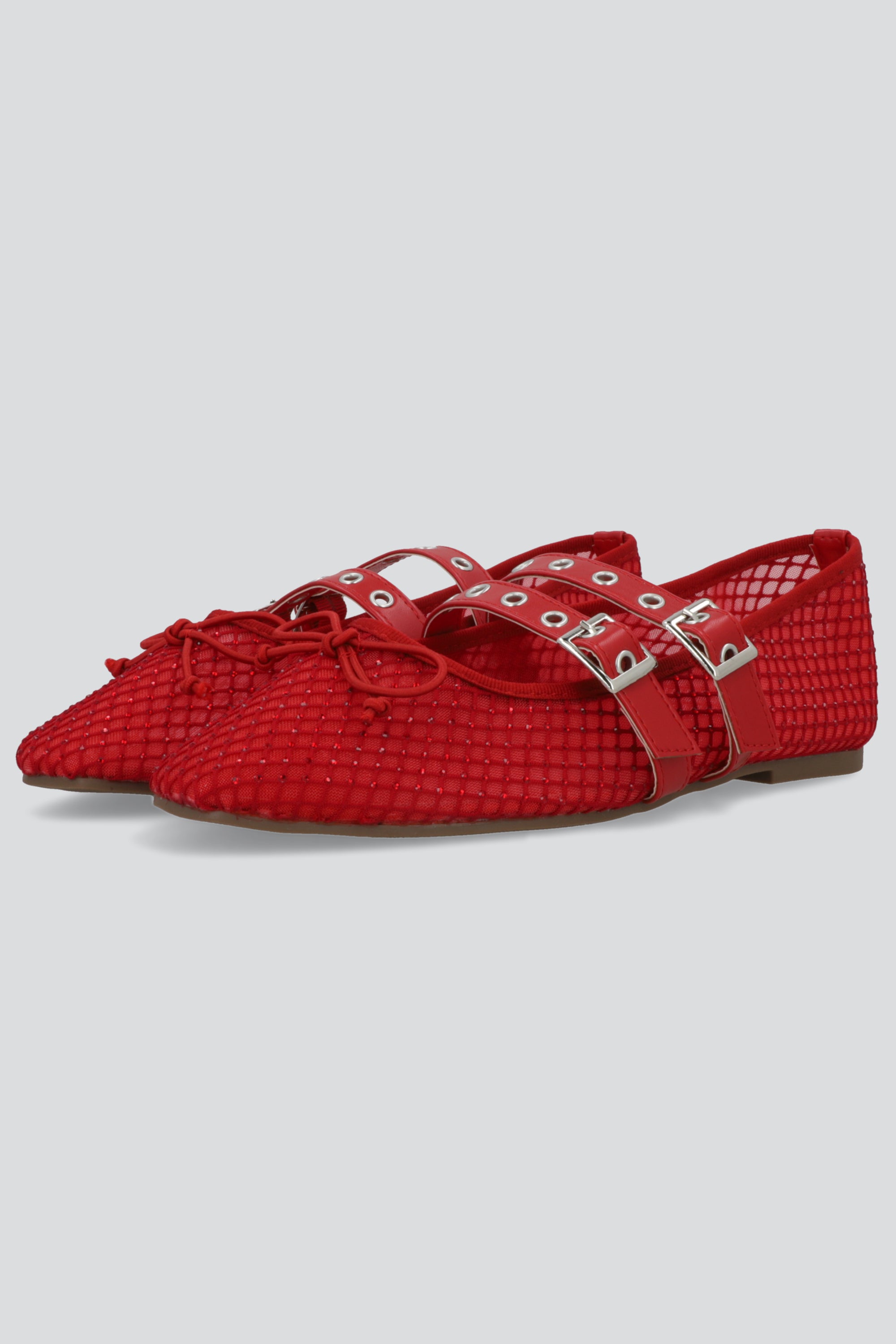 Flat mesh brillos dos tiras hebillas ROJO