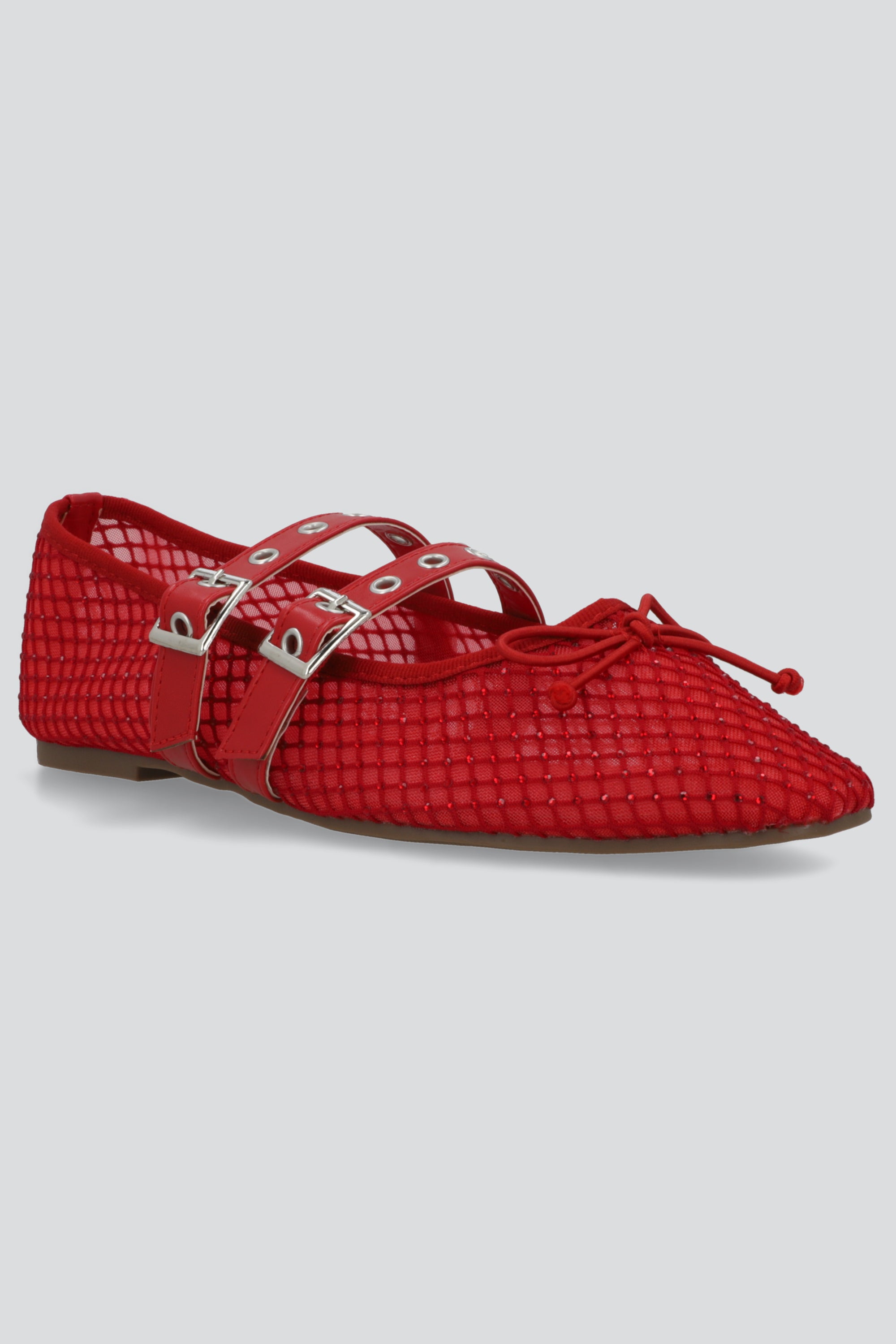 Flat mesh brillos dos tiras hebillas ROJO