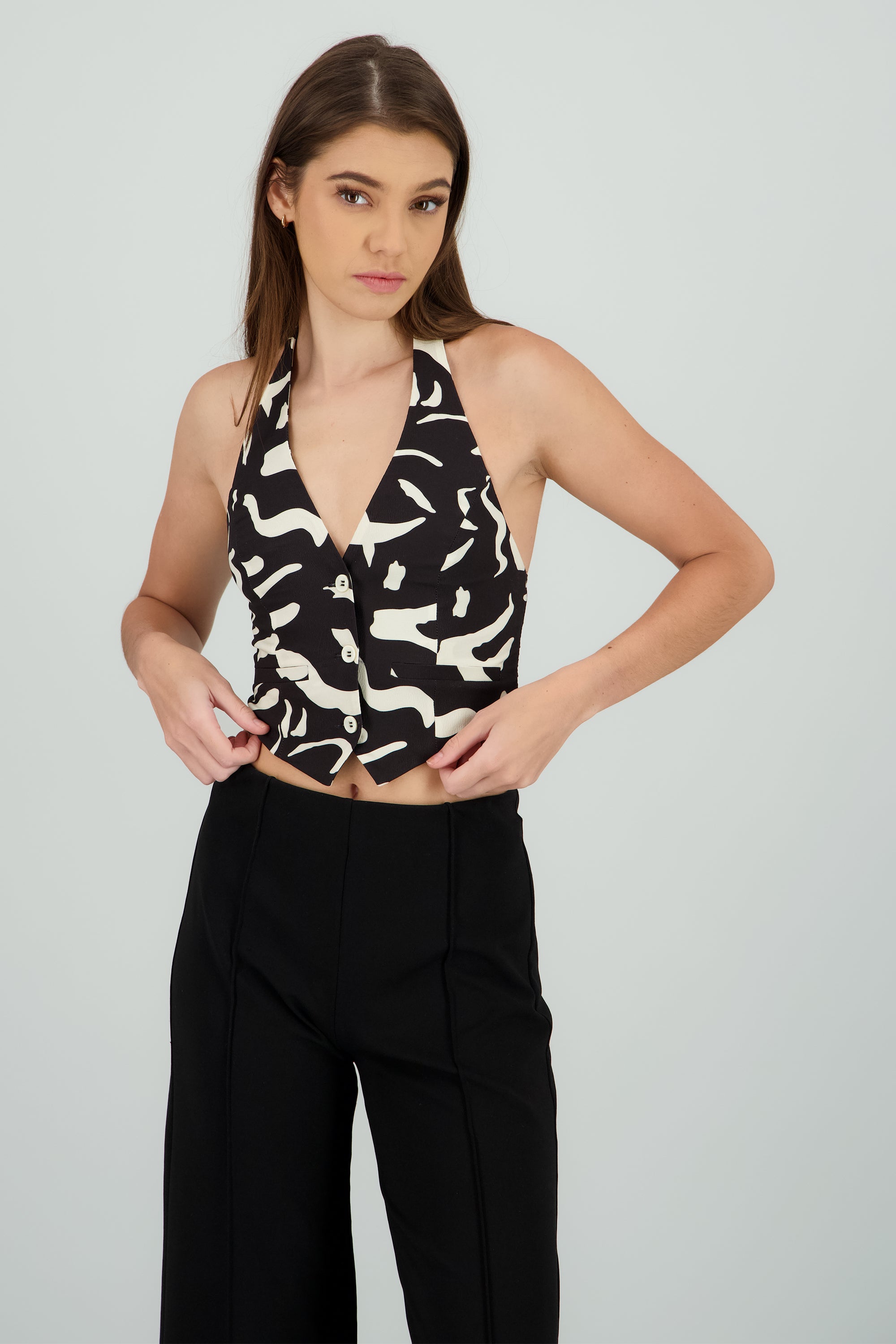 Chaleco halter detalle estampado NEGRO COMBO