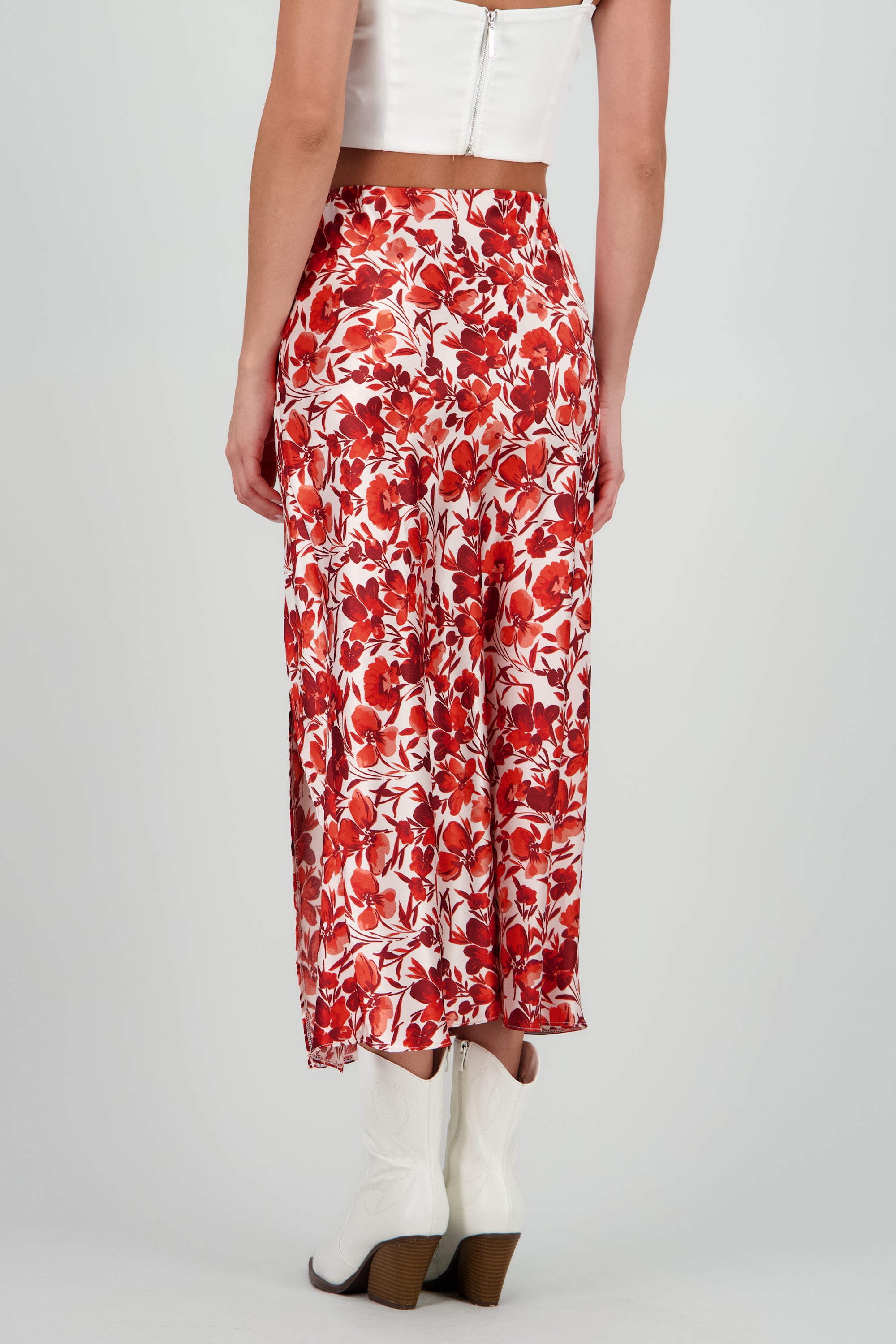 Falda midi santinada flores ROJO COMBO