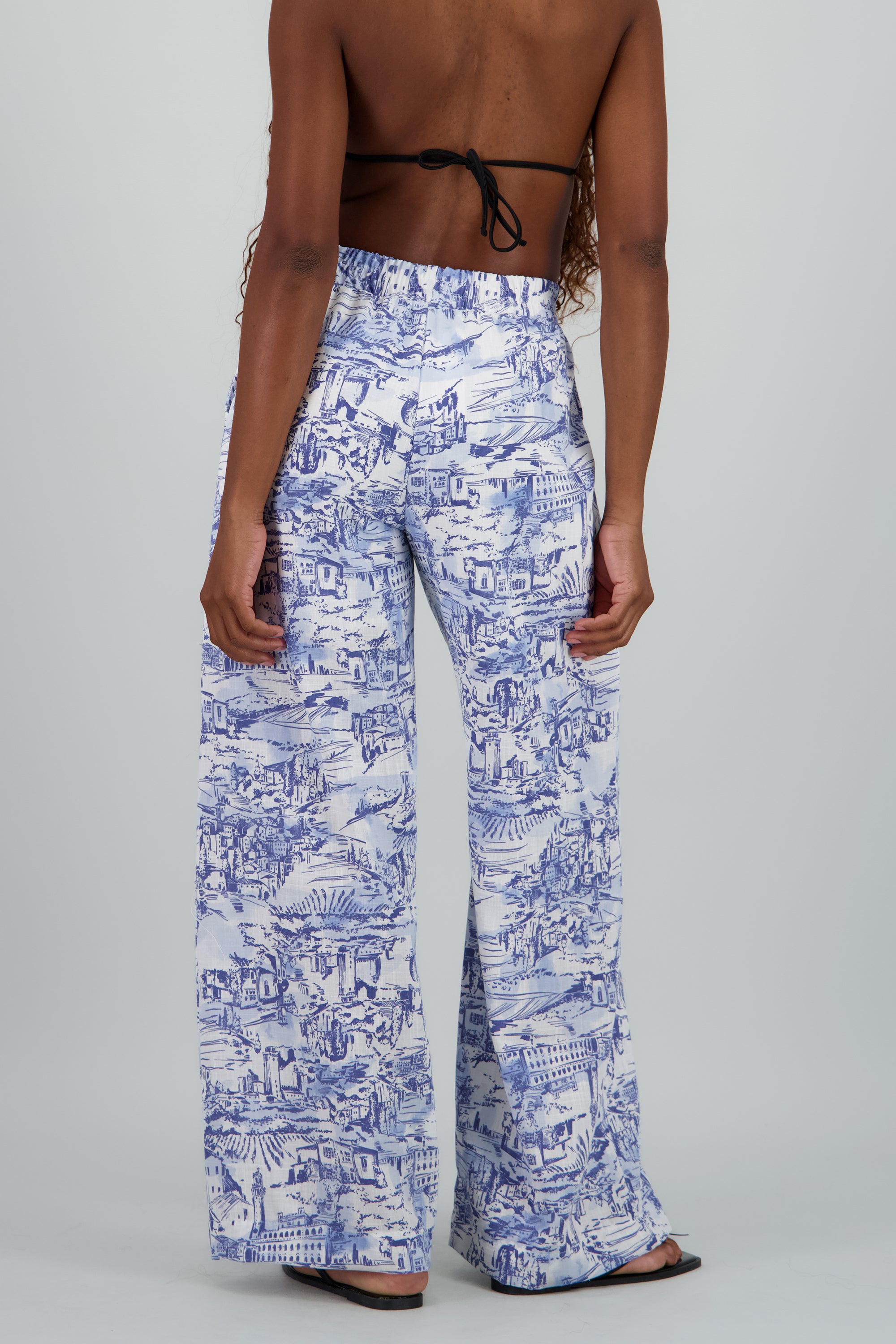 Pantalon recto estampado detalle elastico AZUL COMBO