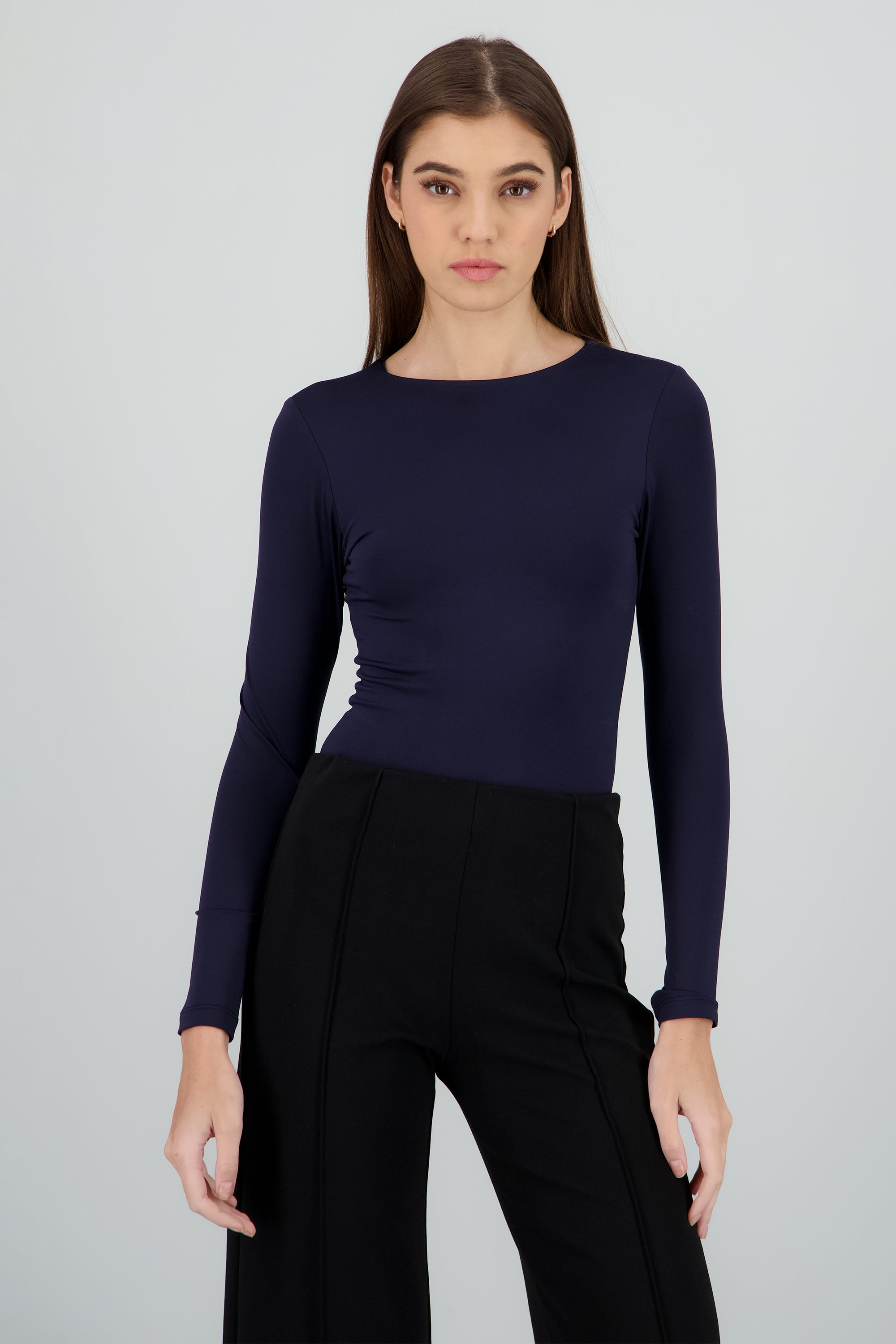 Body escote redondo manga larga liso MARINO