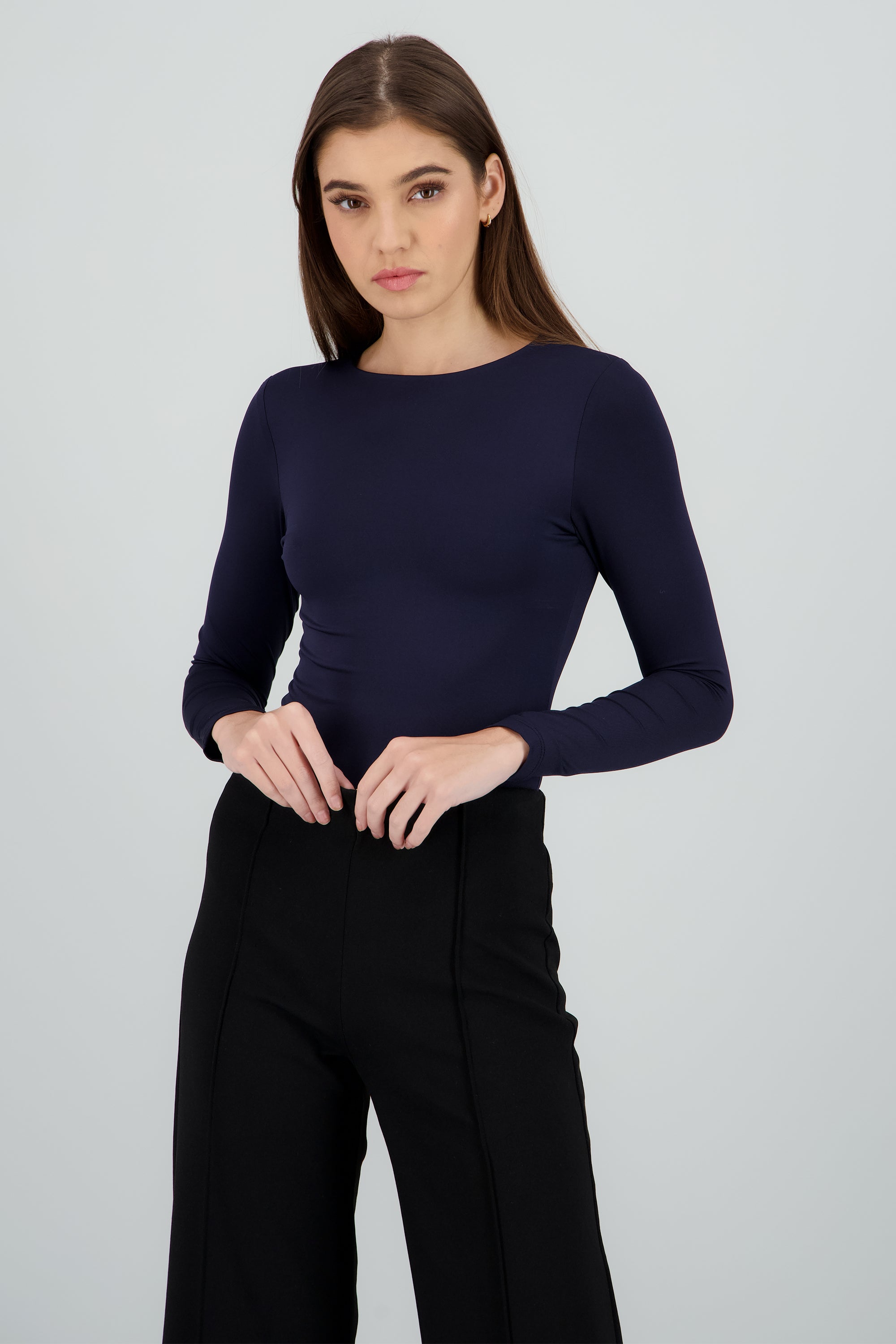 Body escote redondo manga larga liso MARINO