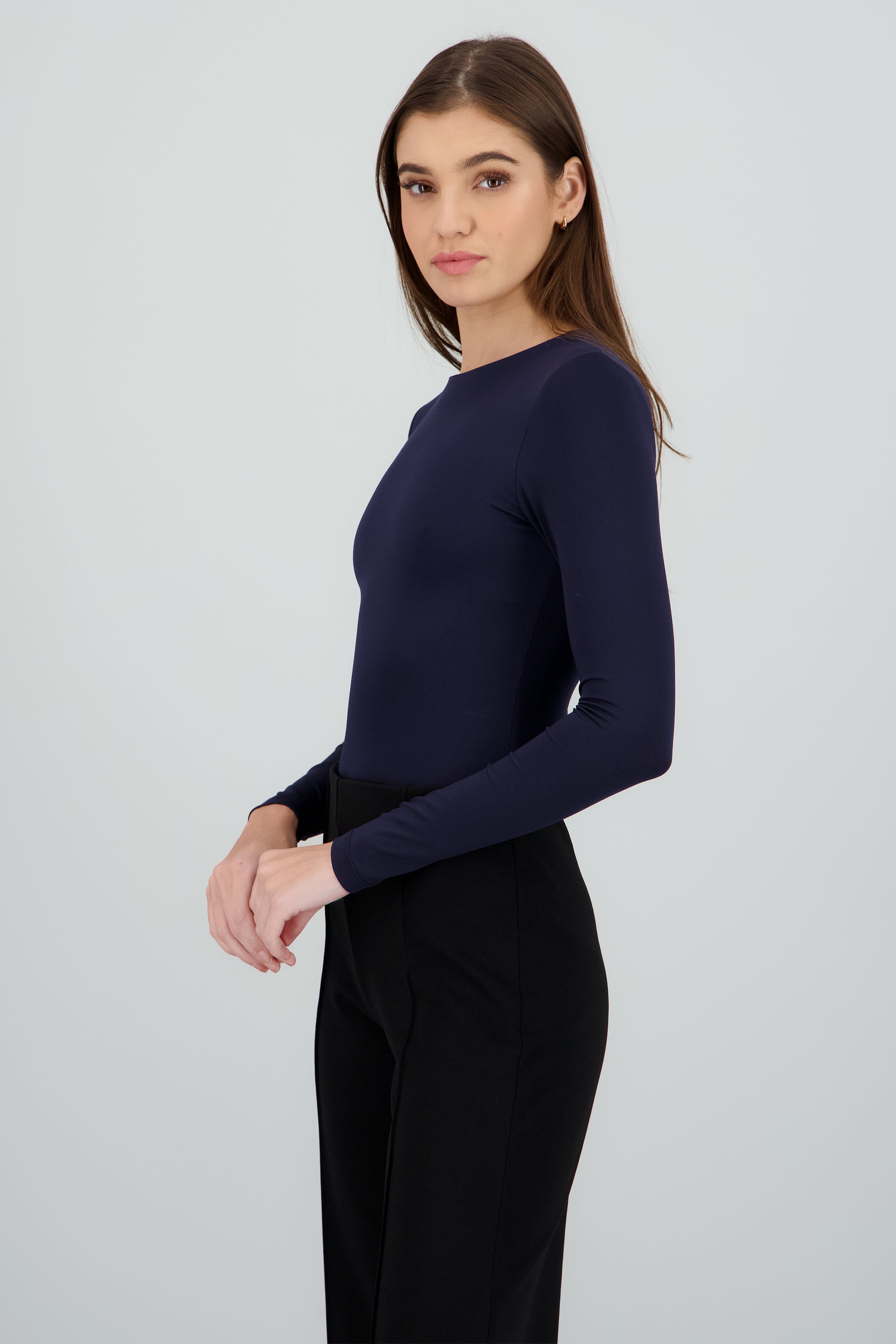 Body escote redondo manga larga liso MARINO