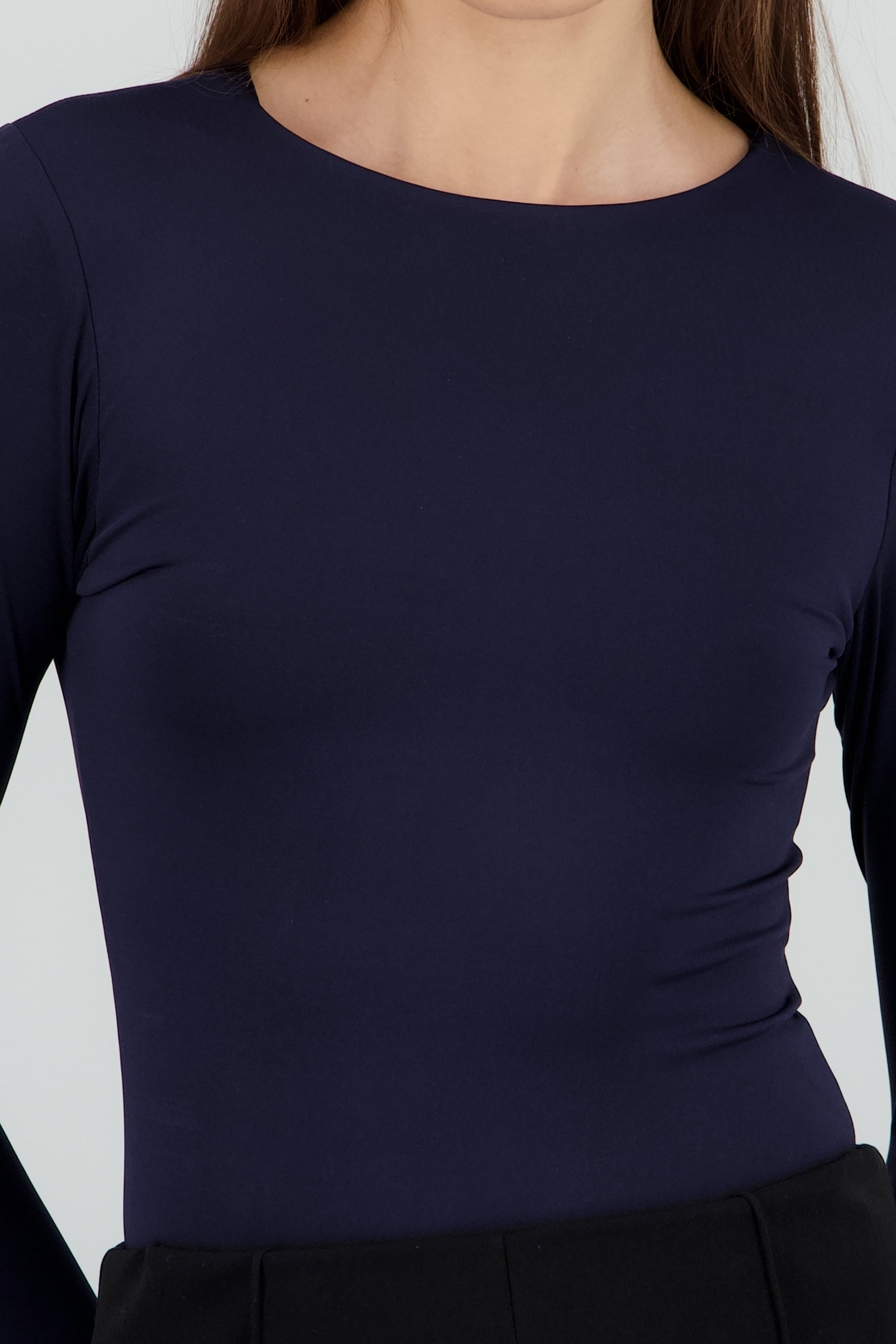 Body escote redondo manga larga liso MARINO