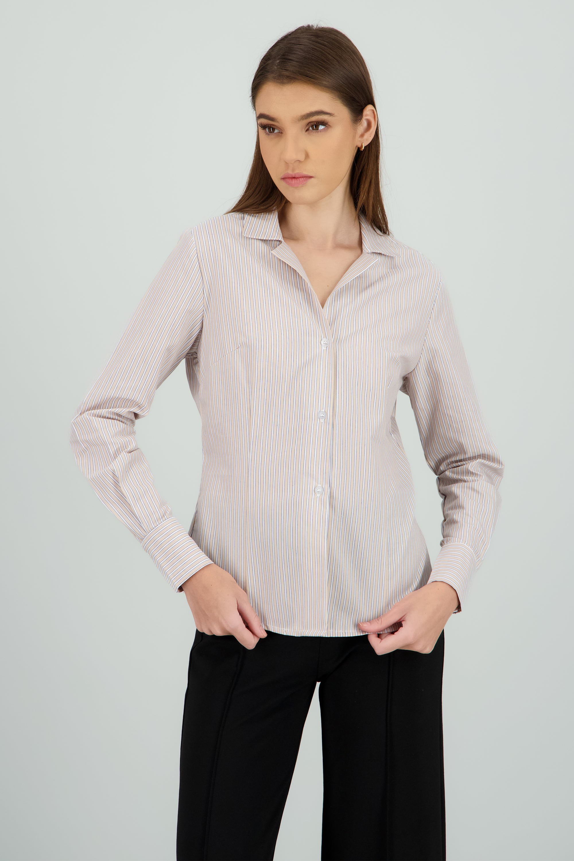 Camisa manga larga detalle pinzas BEIGE