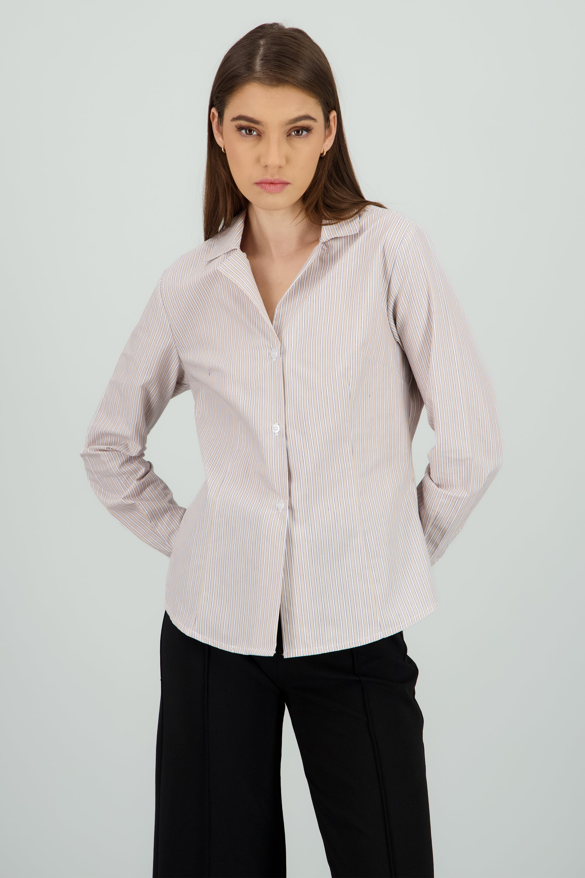 Camisa manga larga detalle pinzas BEIGE