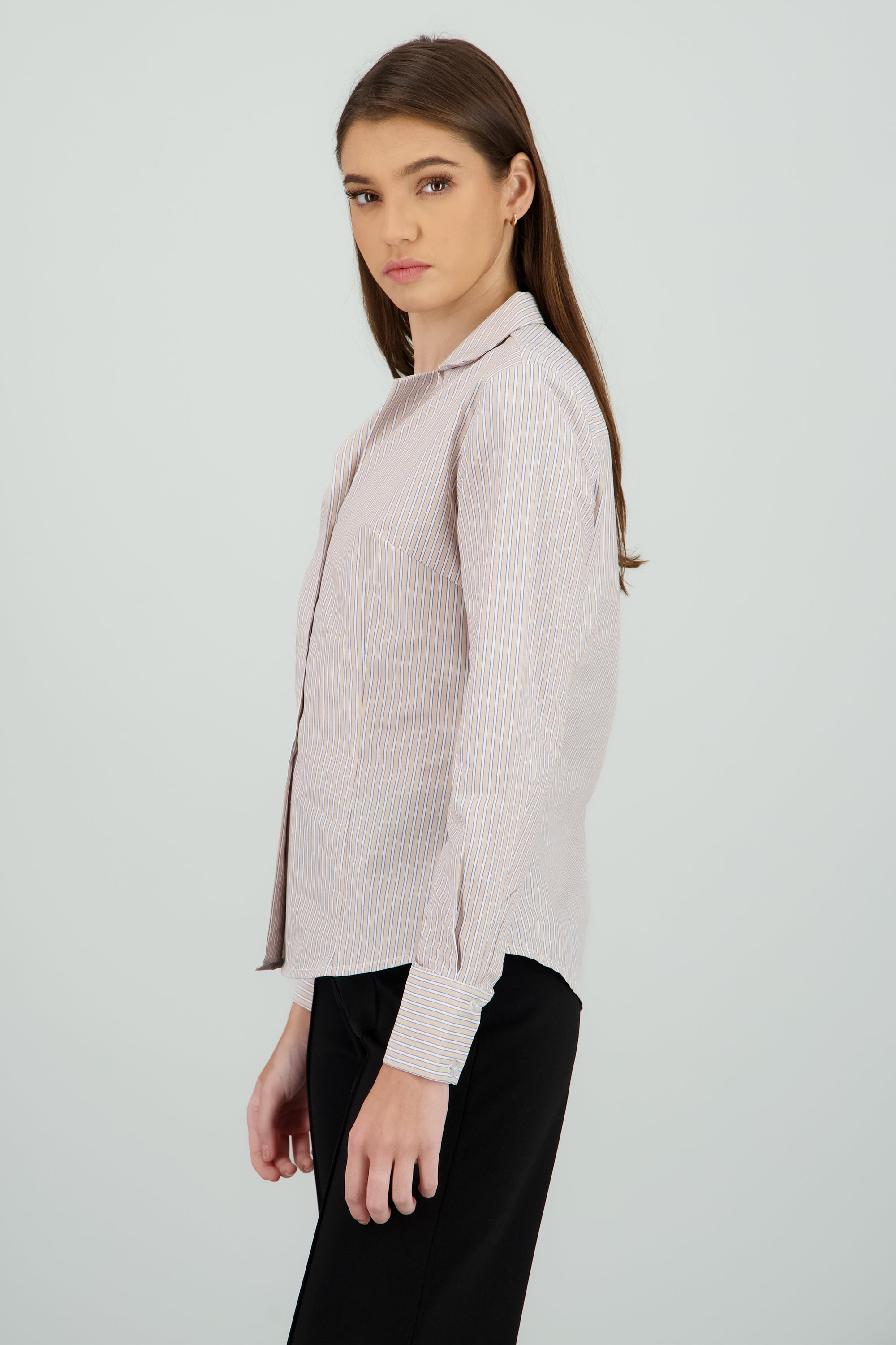 Camisa manga larga detalle pinzas BEIGE