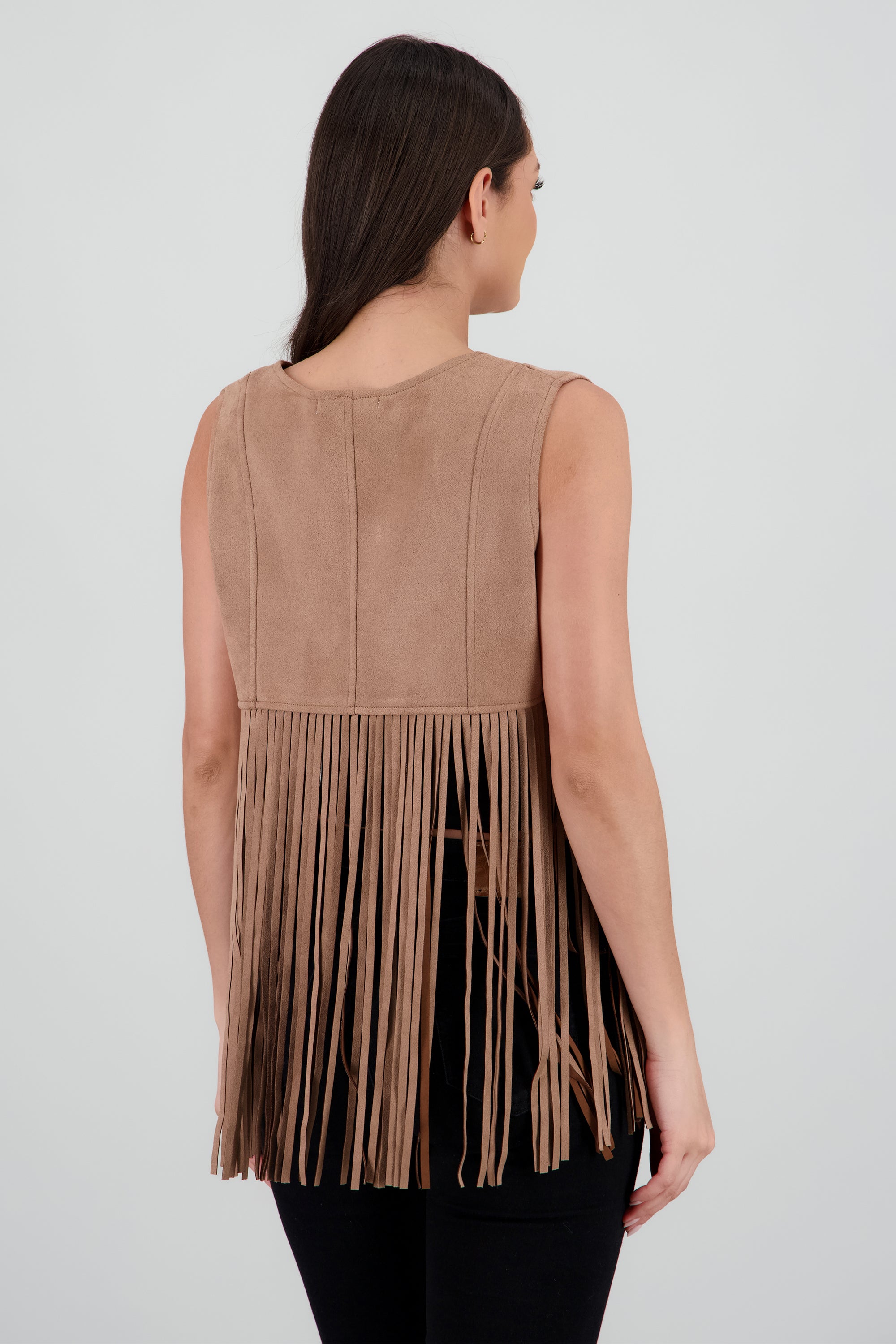 Chaleco liso suede detalle fringe TAUPE