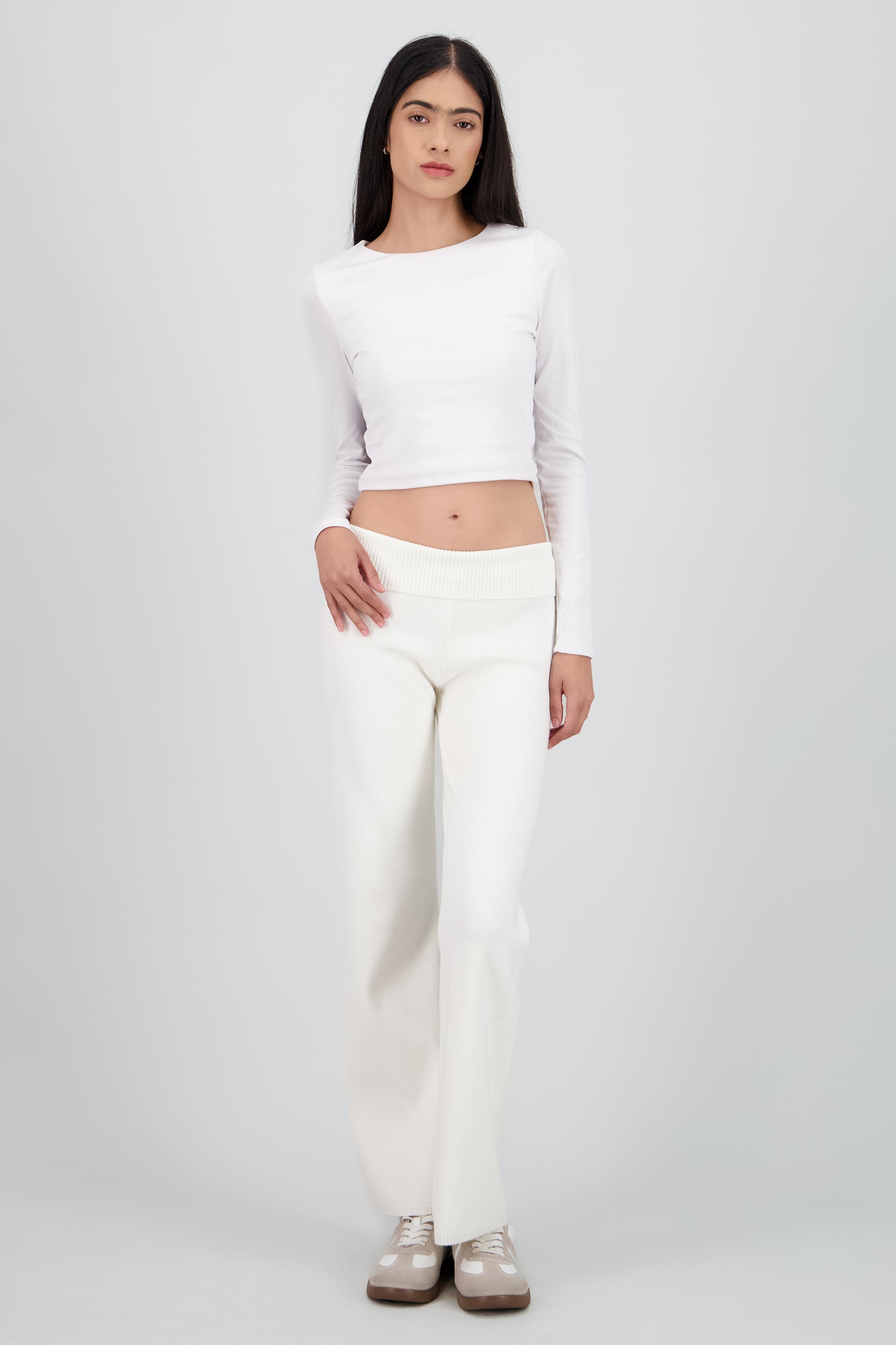 Pantalon tejido con dobladillo CREMA