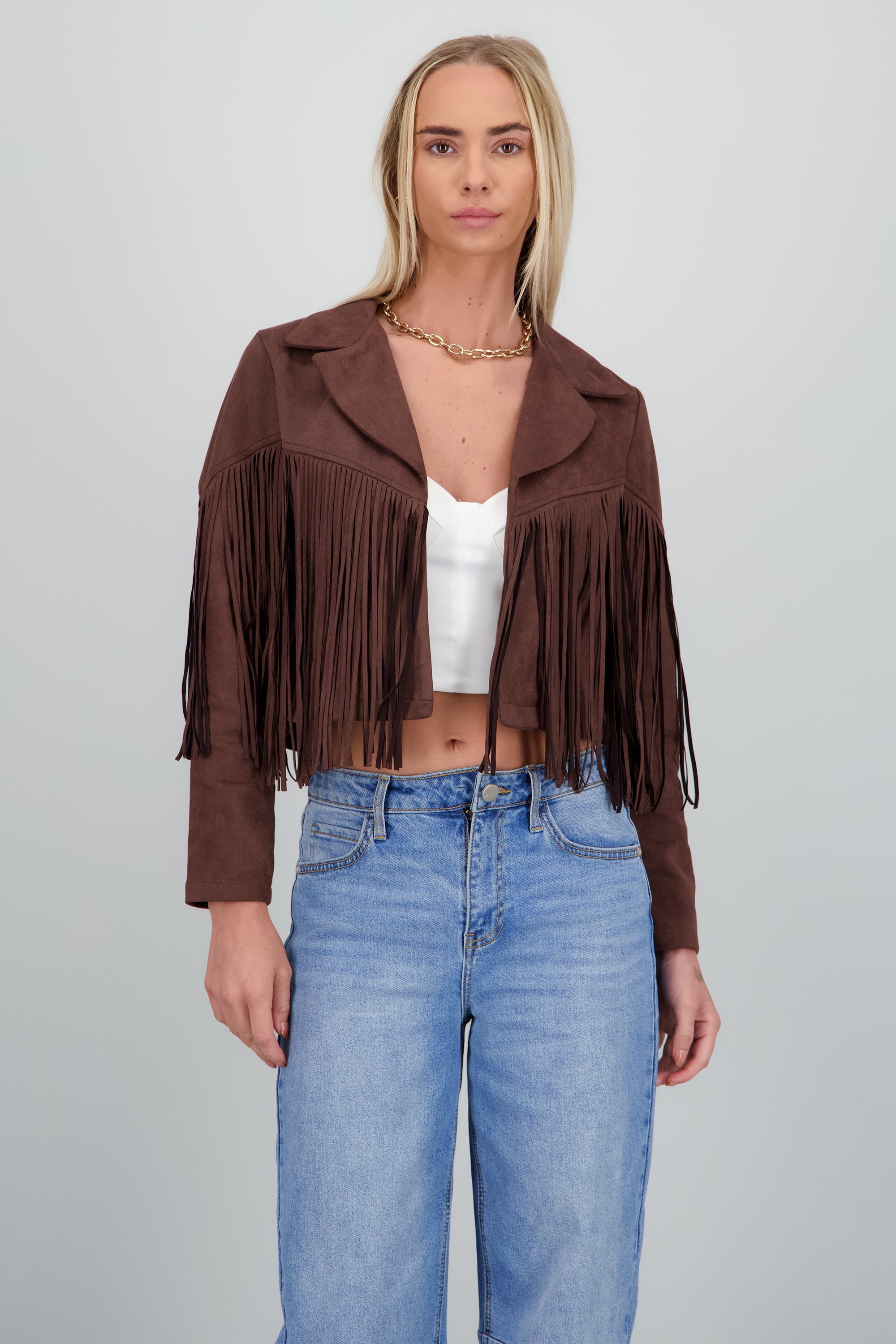 Chamarra fringe suede CHOCOLATE