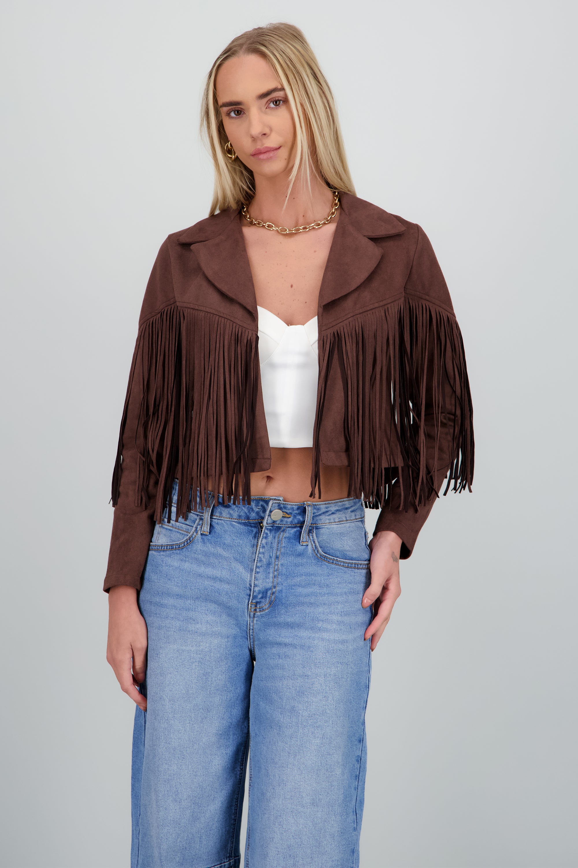 Chamarra fringe suede CHOCOLATE