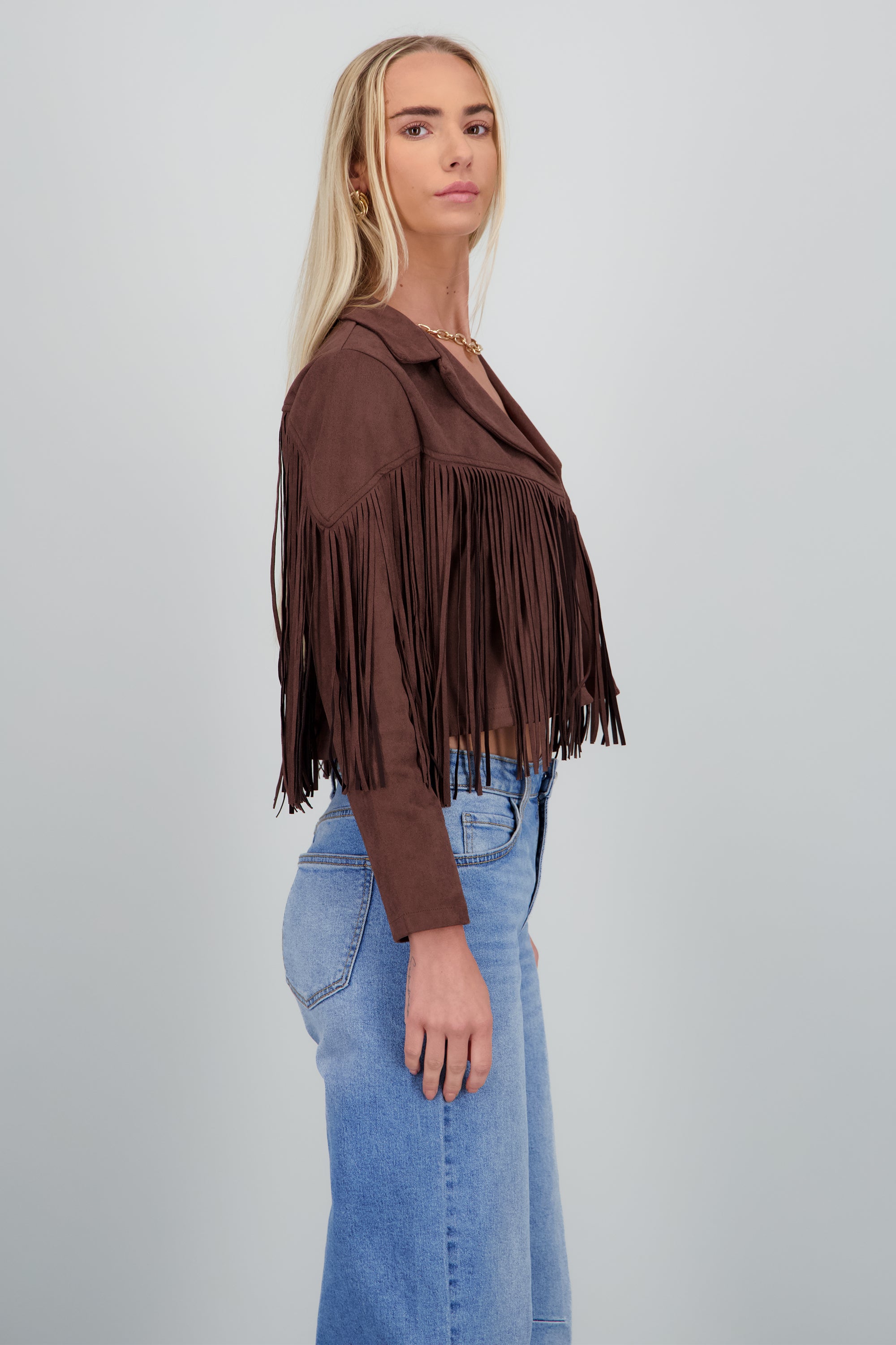 Chamarra fringe suede CHOCOLATE