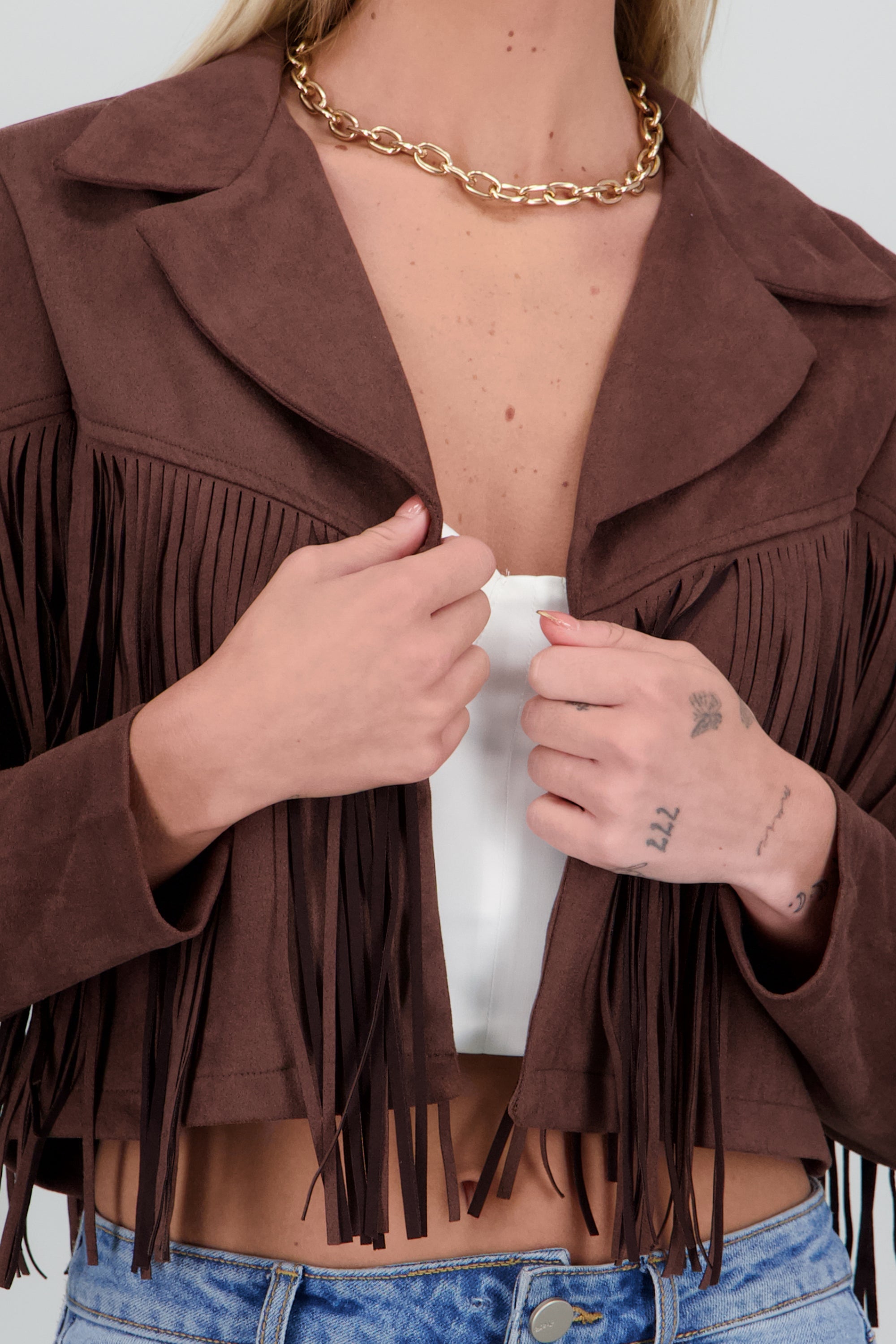 Chamarra fringe suede CHOCOLATE