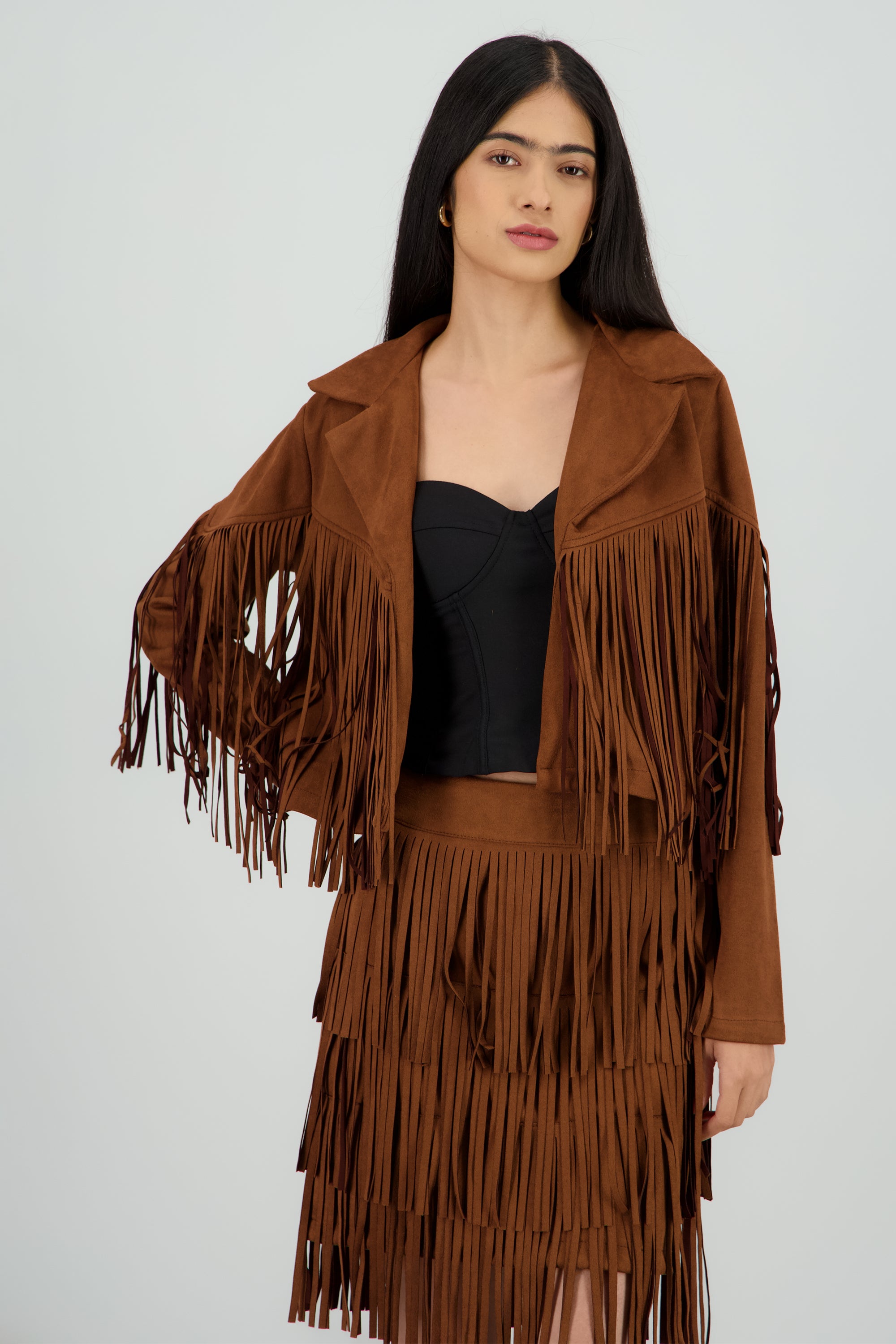 Chamarra fringe suede CAMELLO