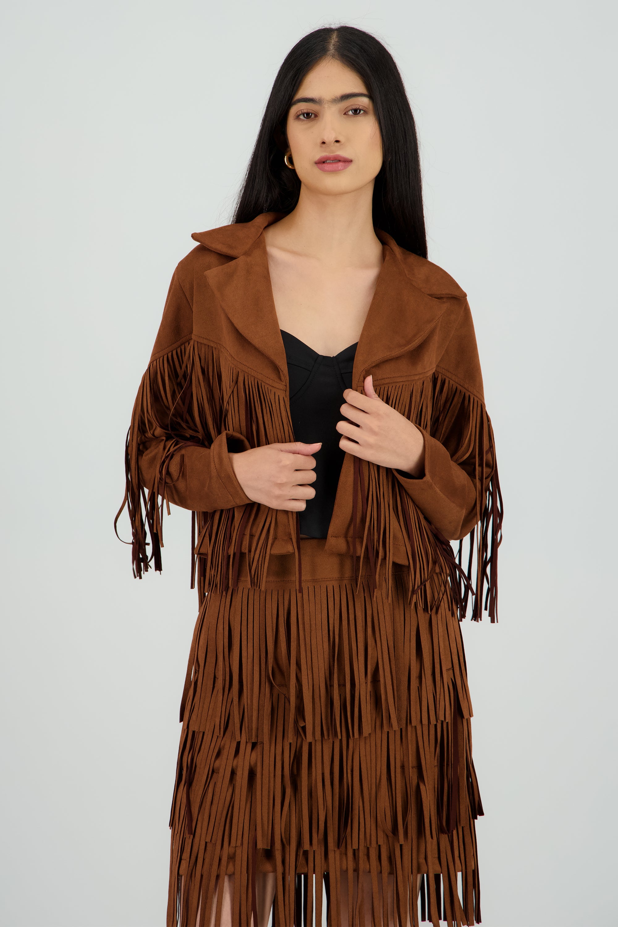 Chamarra fringe suede CAMELLO