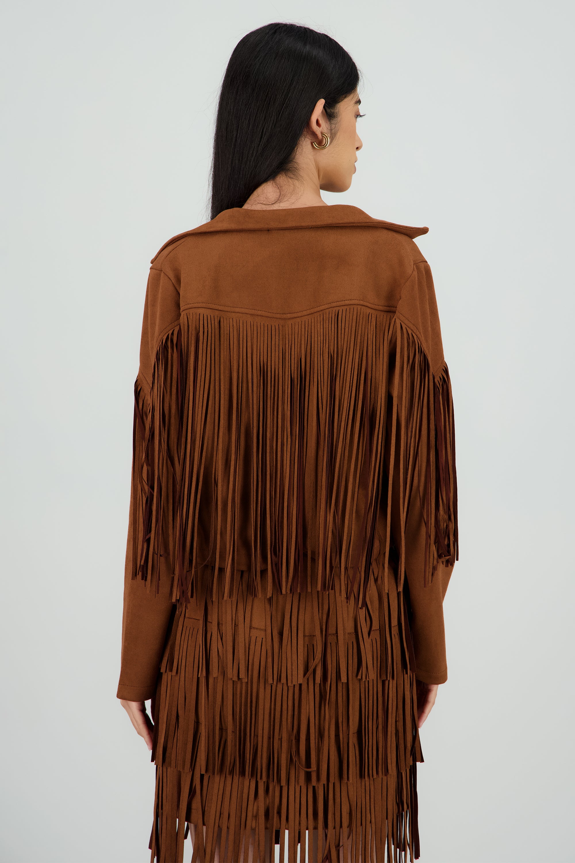 Chamarra fringe suede CAMELLO