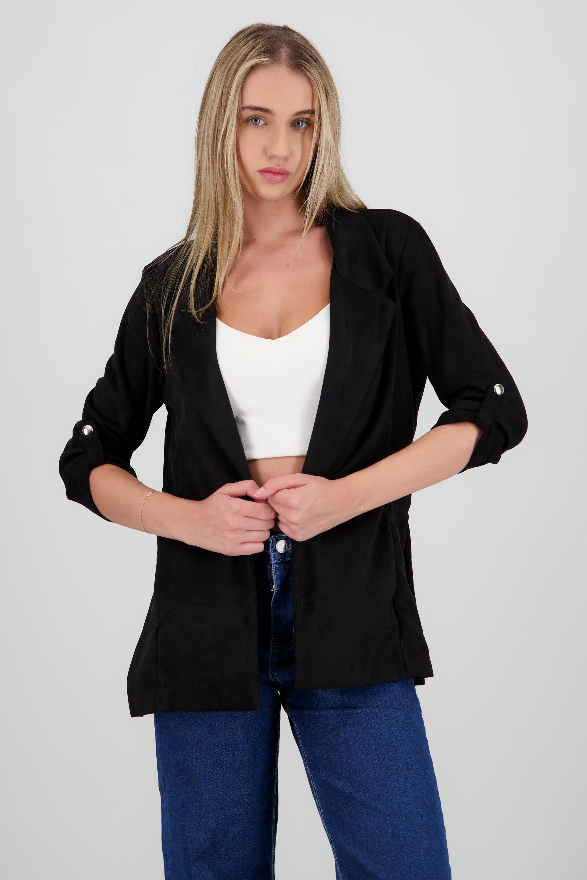 Blazer detalle solapa suede NEGRO