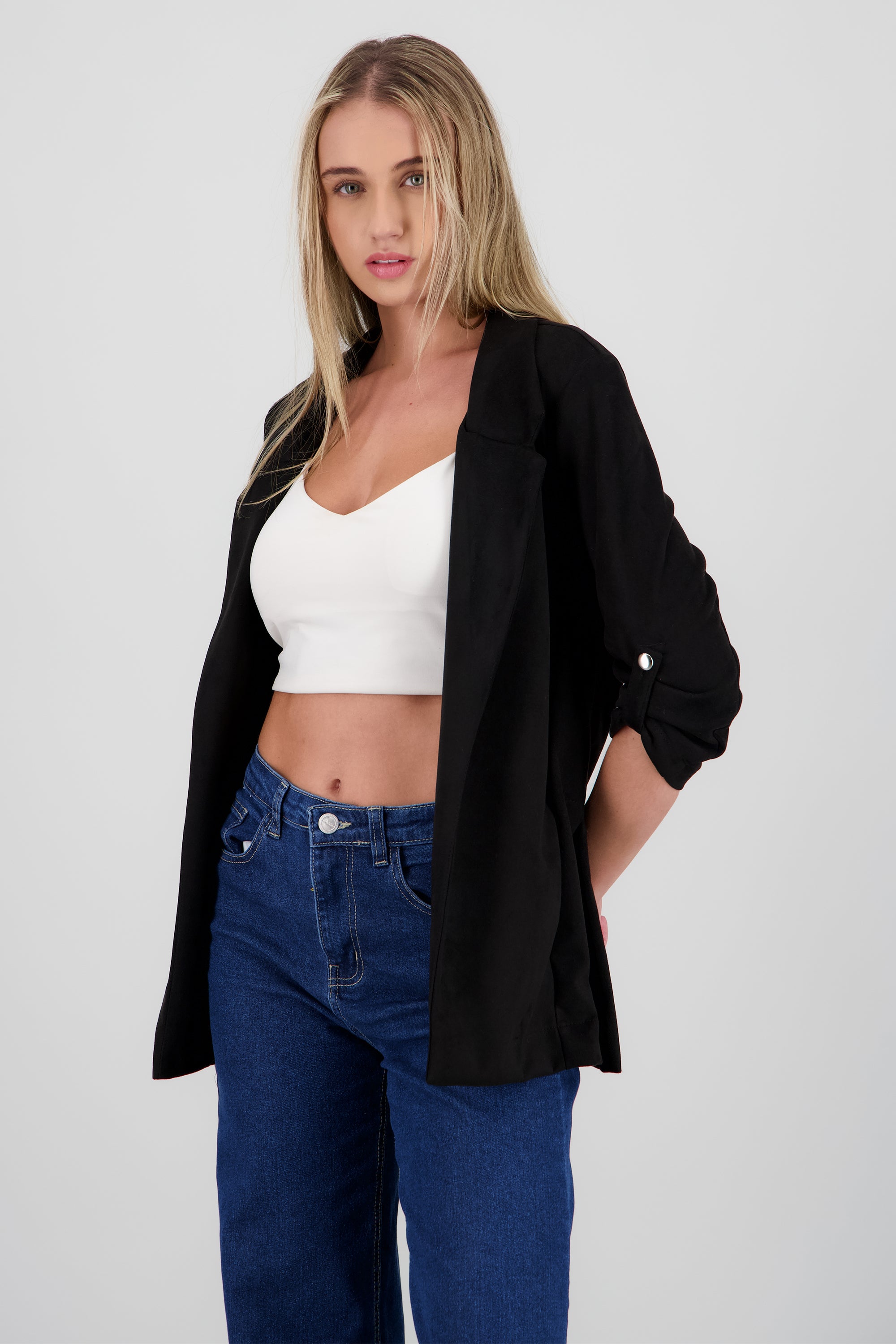 Blazer detalle solapa suede NEGRO