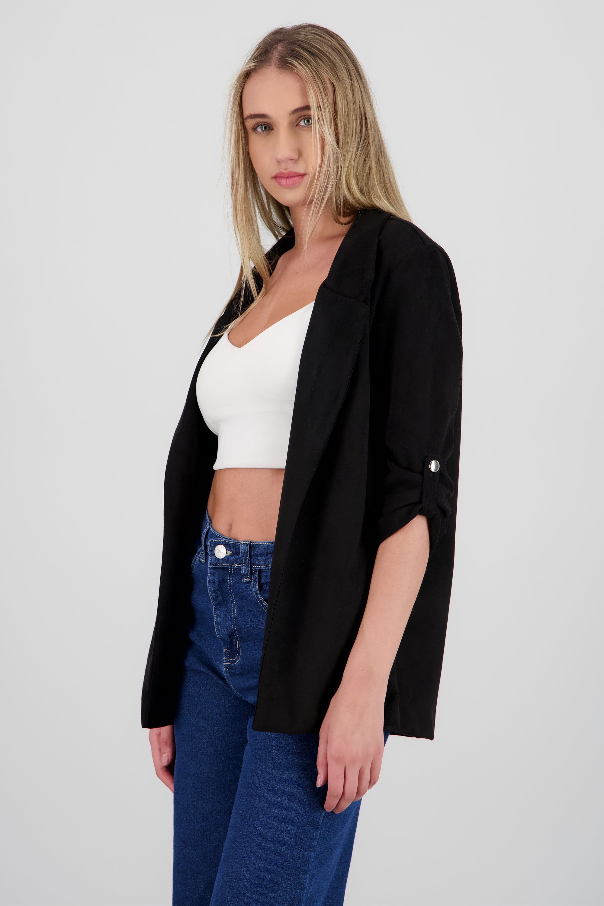 Blazer detalle solapa suede NEGRO