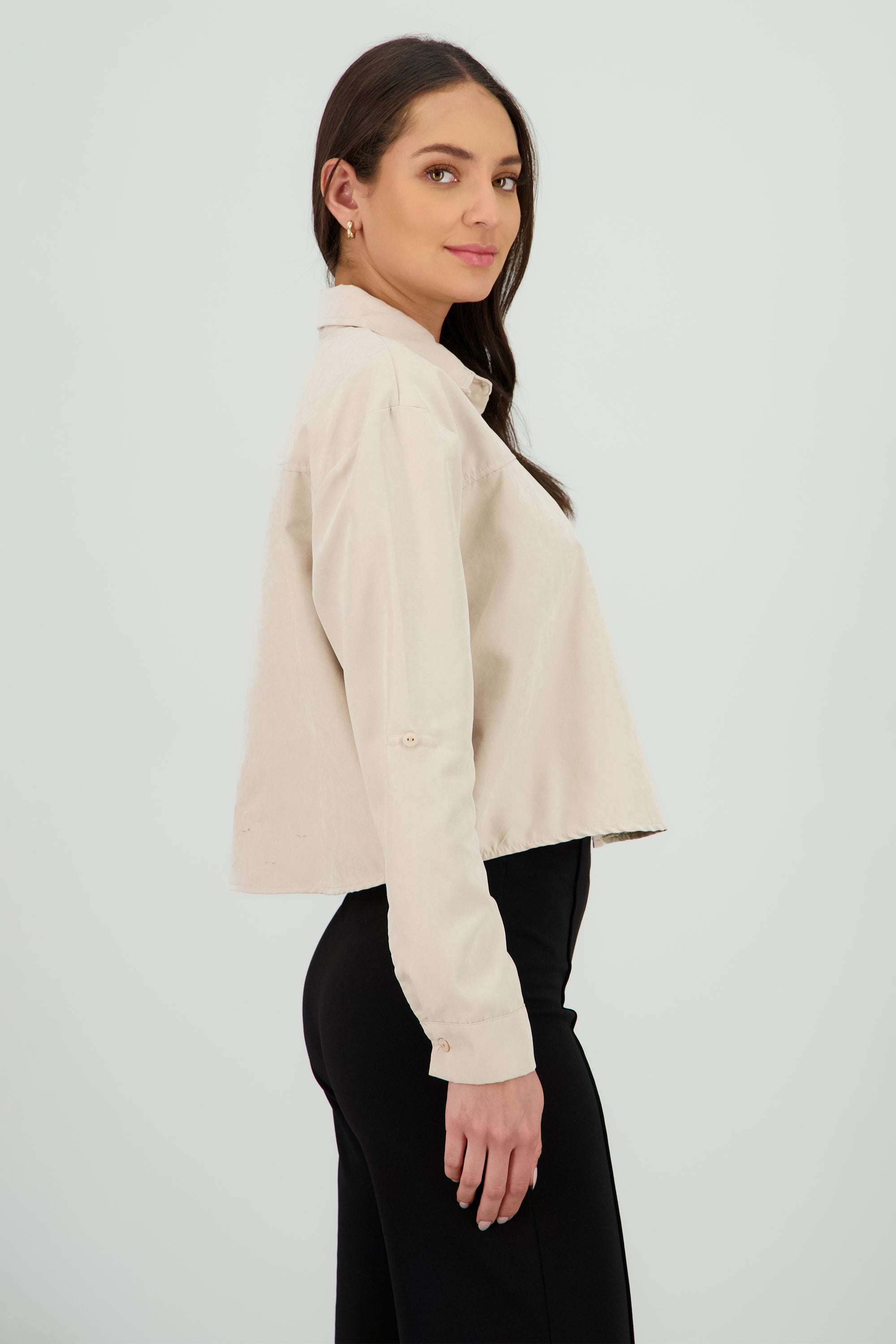Sobrecamisa lisa cuello detalle suede BEIGE