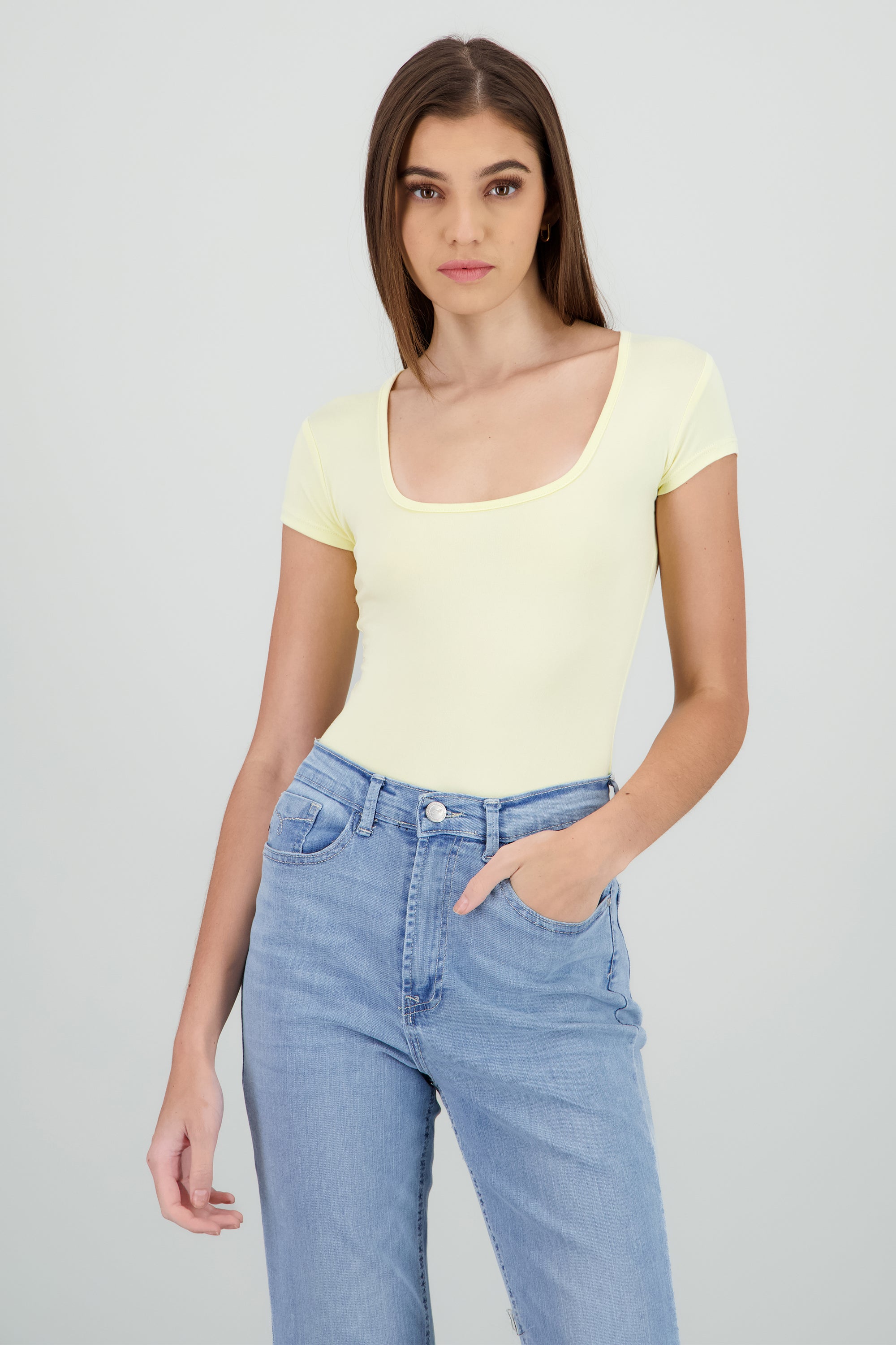 Bodysuit manga corta escote cuadrado liso AMARILLO PASTEL