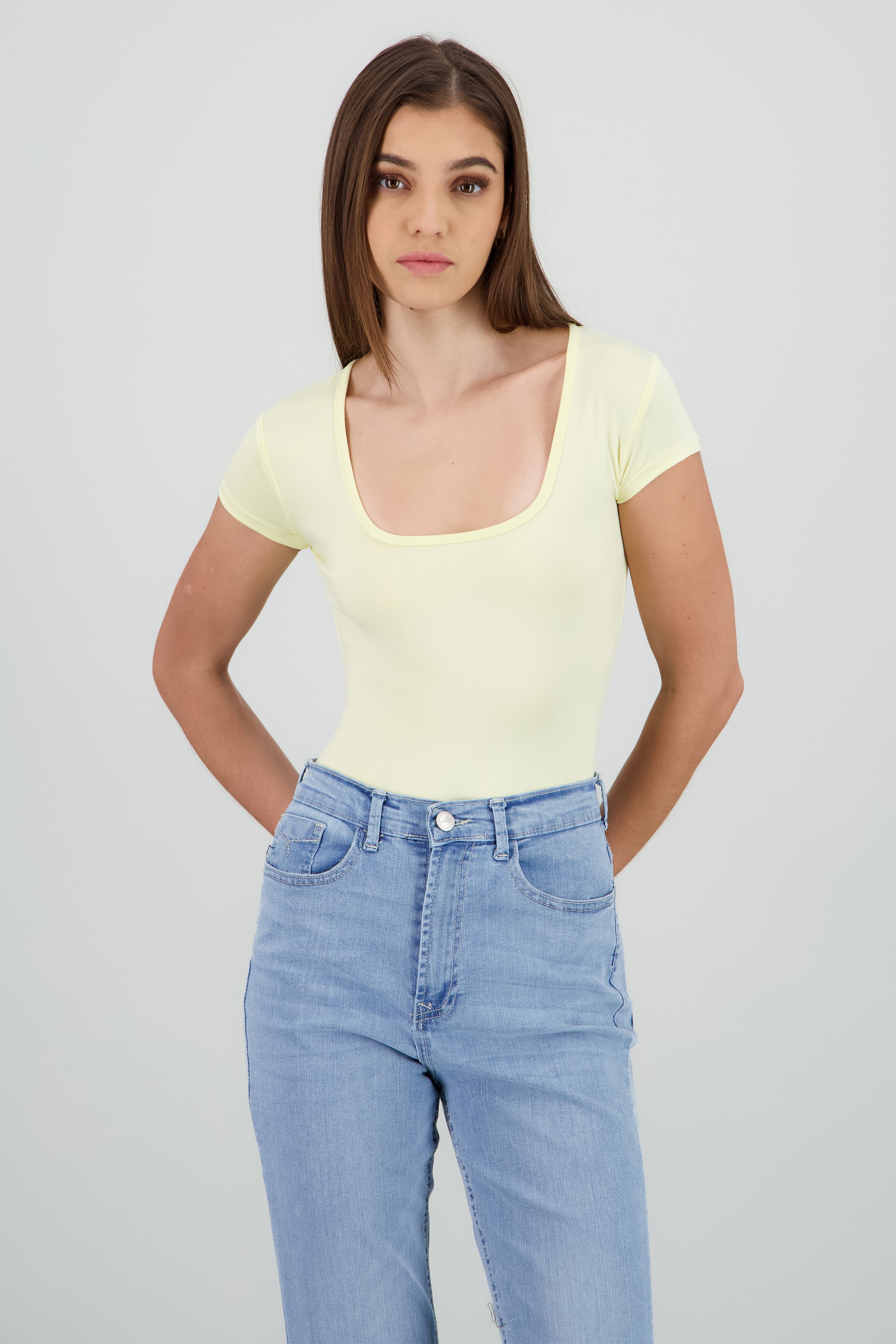 Bodysuit manga corta escote cuadrado liso AMARILLO PASTEL