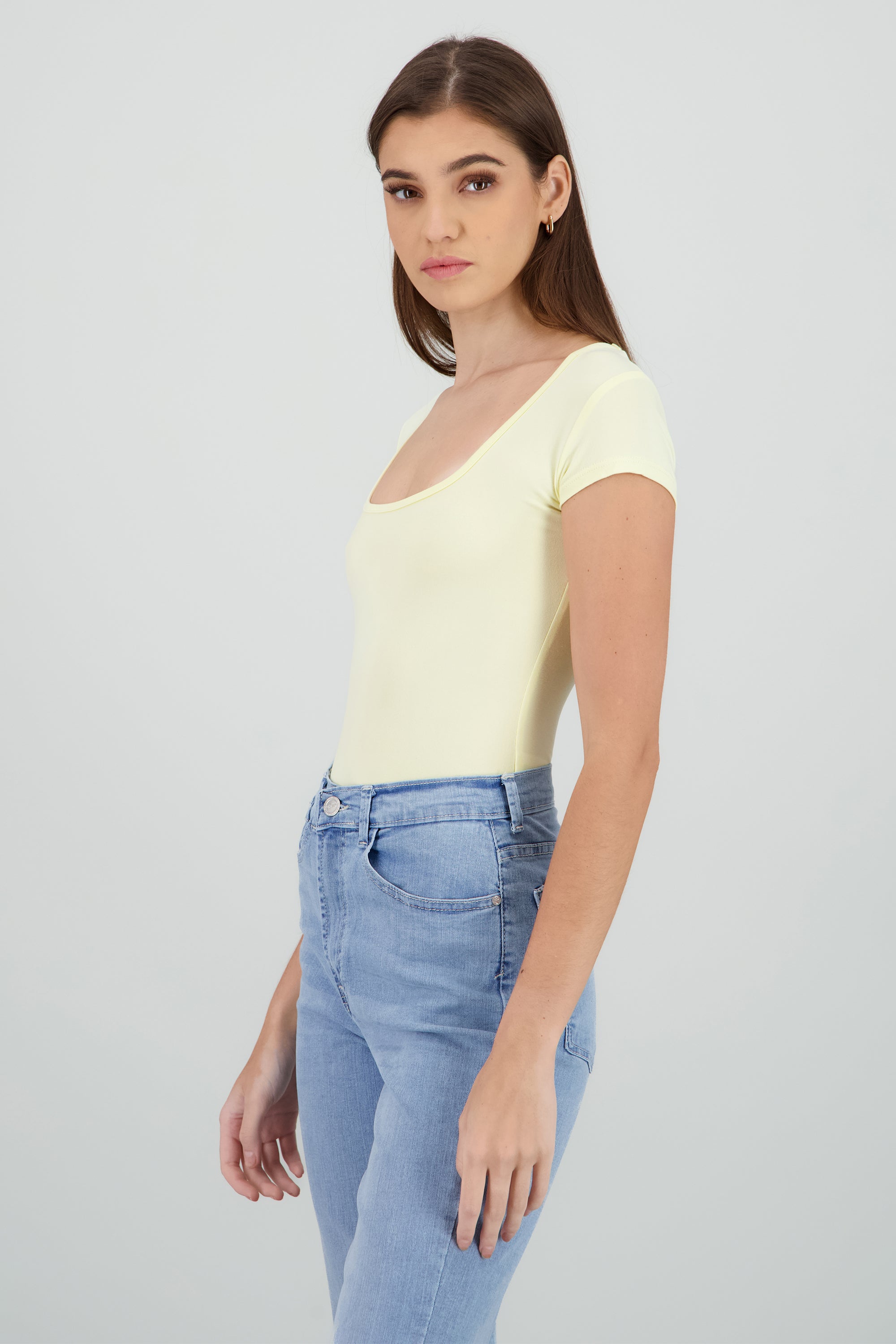 Bodysuit manga corta escote cuadrado liso AMARILLO PASTEL